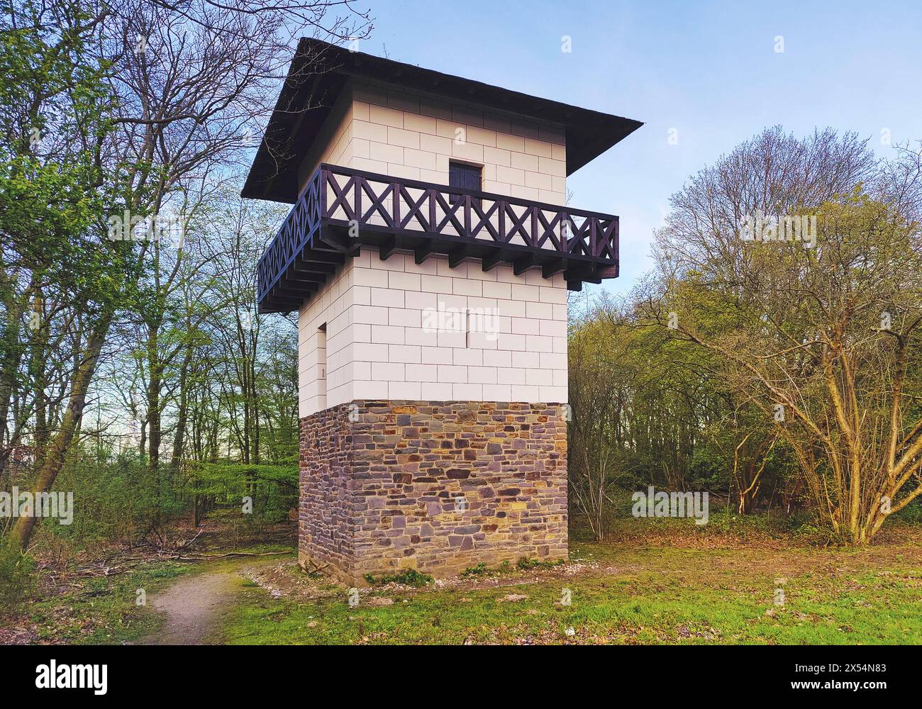 Rekonstruierter römischer Wachturm am Reckberg, Niedergermanischer Limes, Weltkulturerbe Deutschland, Nordrhein-Westfalen, Neuss Stockfoto