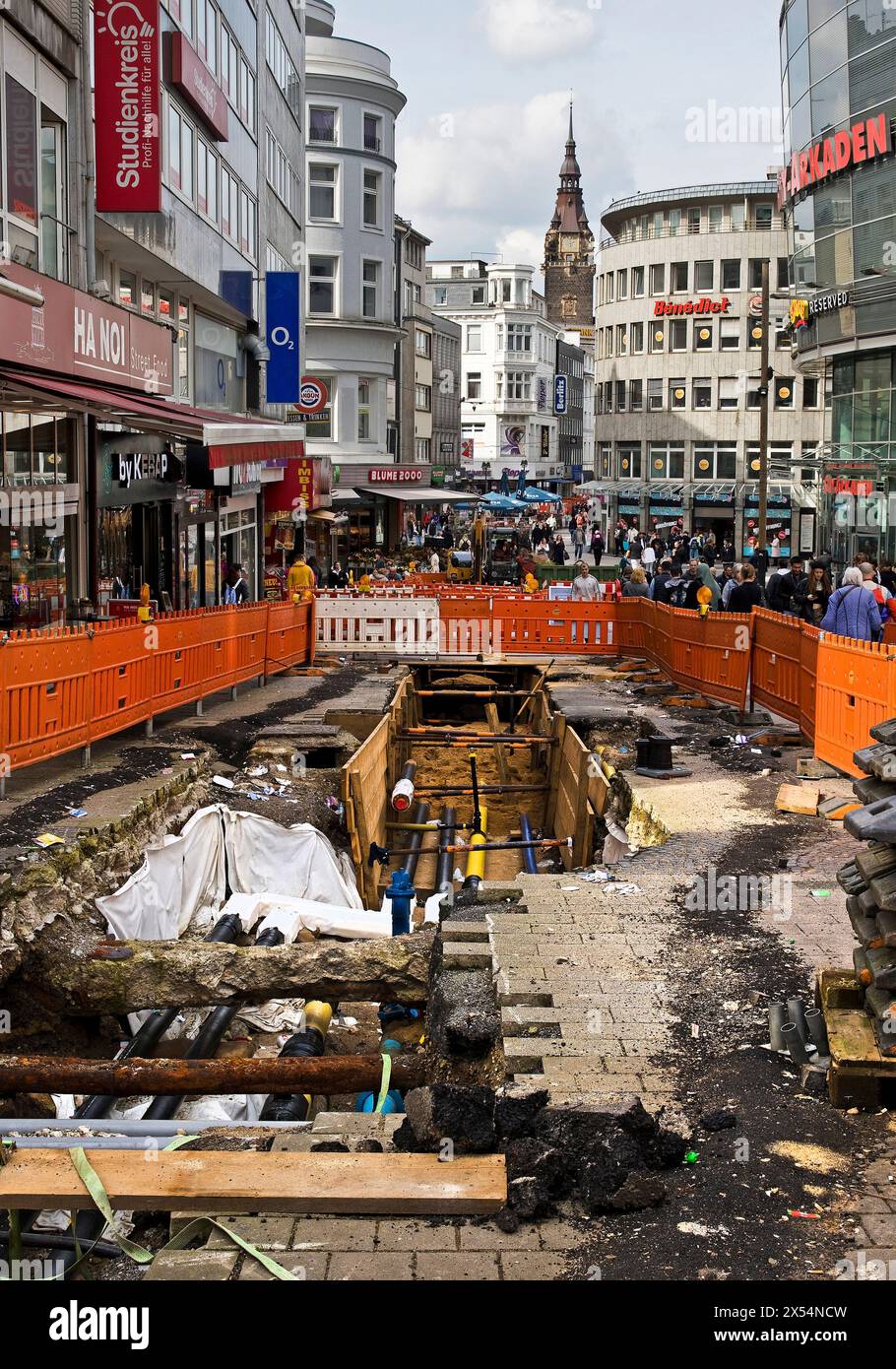 Baustelle in der Fußgängerzone, Erneuerung der Infrastruktur, Alte Freiheit, Deutschland, Nordrhein-Westfalen, Bergisches Land, Wuppertal Stockfoto