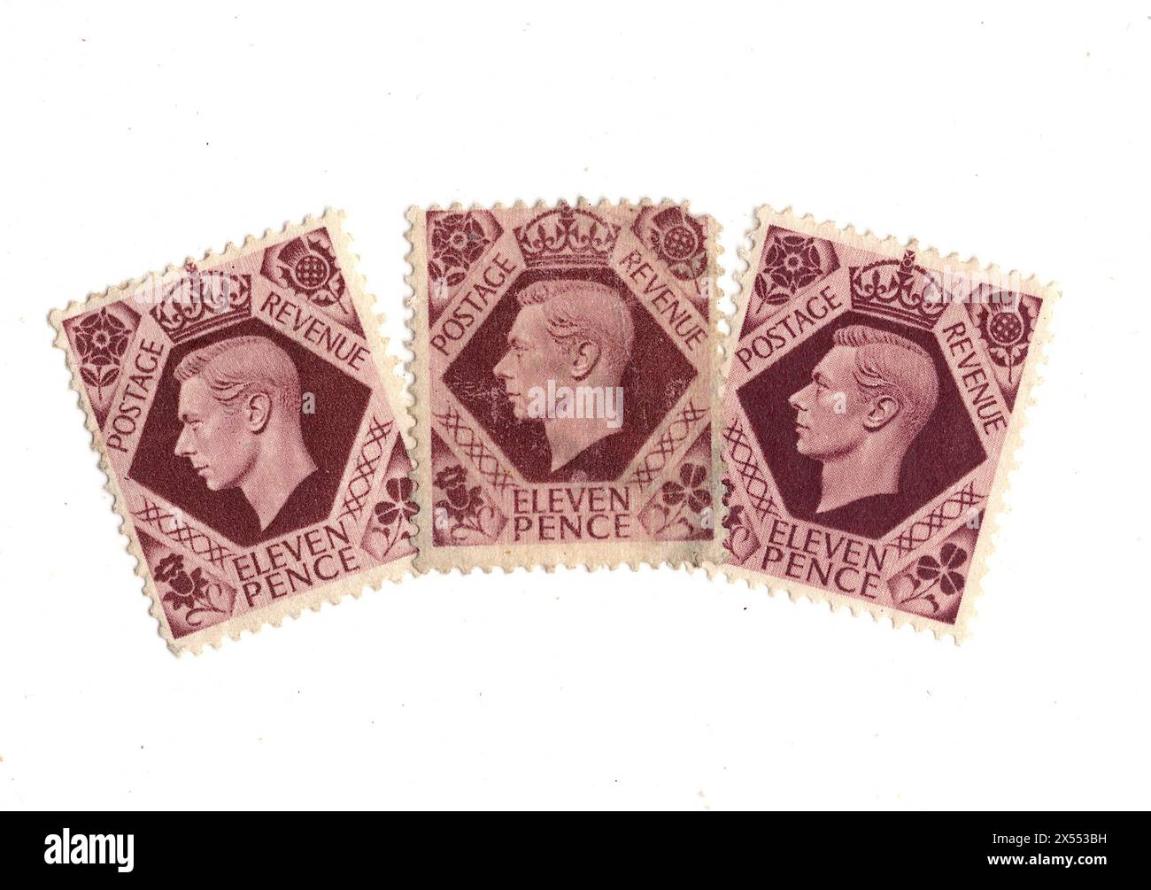 Eine Montage der Briefmarken von König Georg VI. Aus Großbritannien auf weißem Hintergrund. Stockfoto