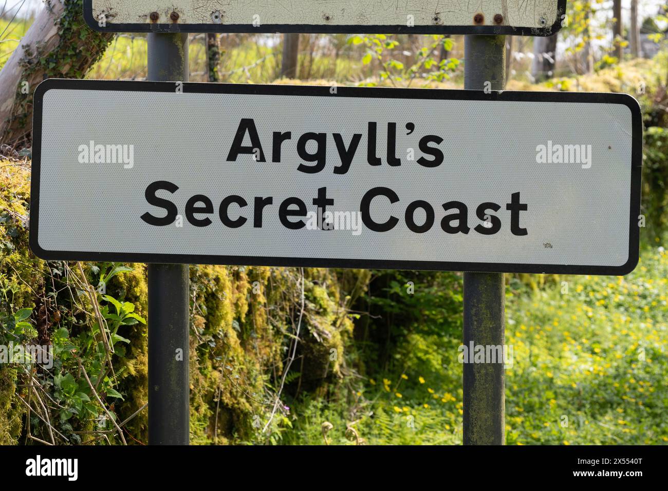 Argyll's Secret Coast Straßenschild, Kilfinan, Argyll and Bute, Schottland, Großbritannien Stockfoto