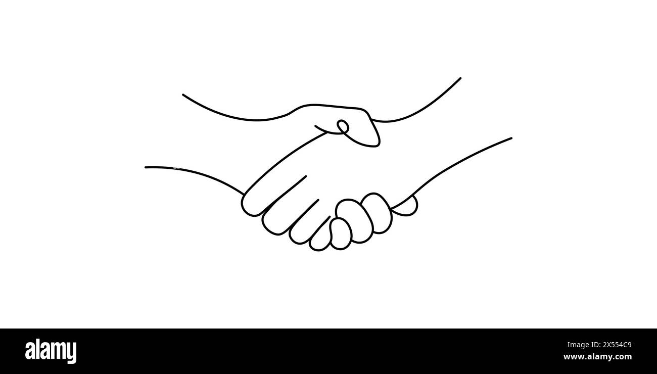 Handshake, Zustimmung, Eingabehandbanner aus einer Zeile auf weißem Hintergrund. Symbol für Partnerschaft und Freundschaft. Vektorgrafik Stock Vektor