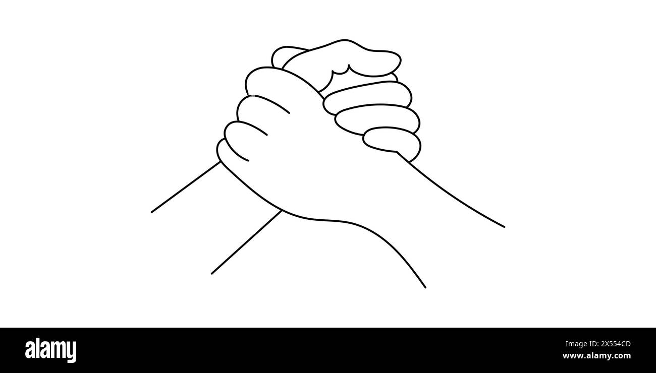 Handshake, Zustimmung, Eingabehandbanner aus einer Zeile auf weißem Hintergrund. Symbol für Partnerschaft und Freundschaft. Vektorgrafik Stock Vektor