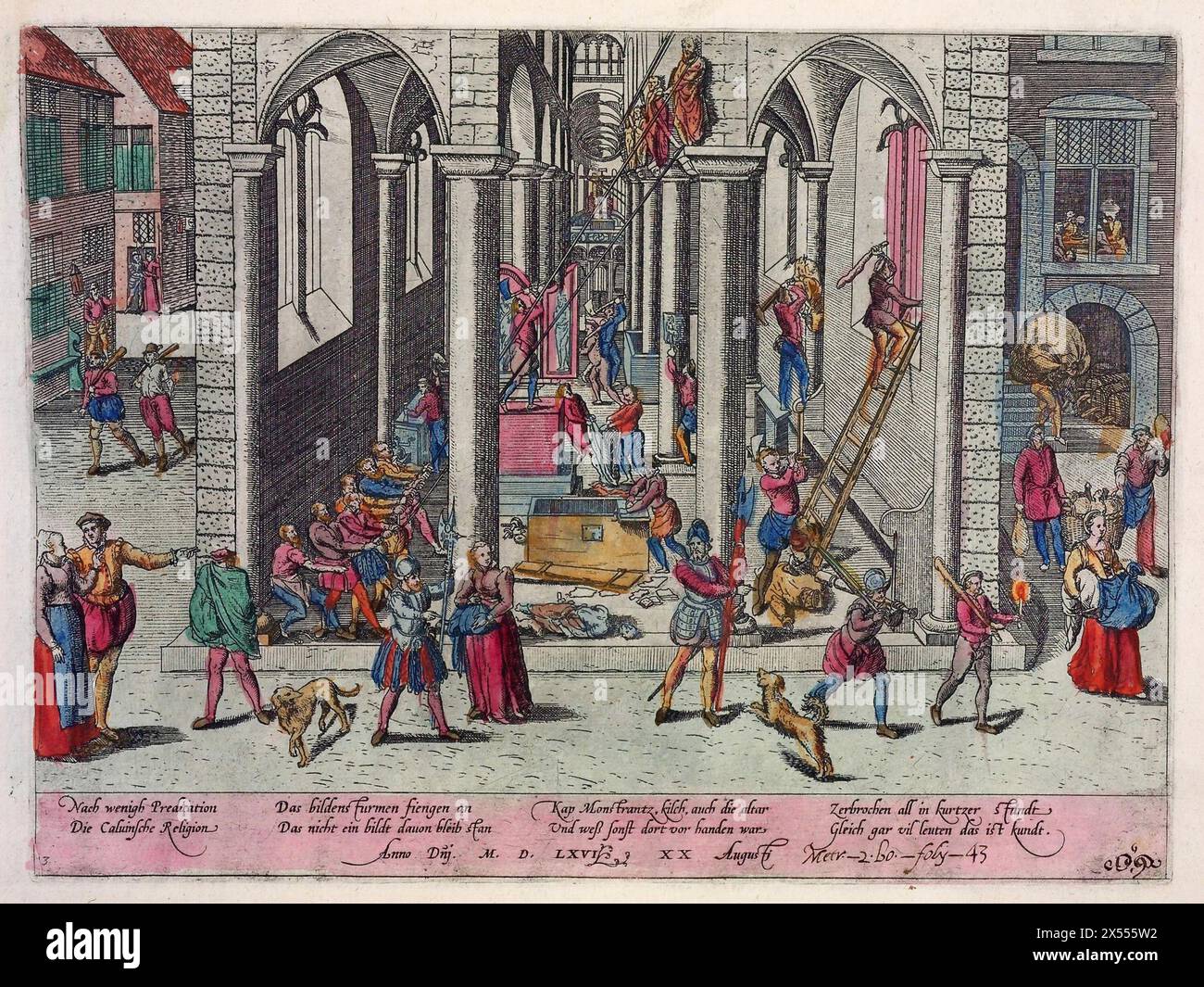 Druck der Zerstörung in der Kirche unserer Lieben Frau in Antwerpen, das „Signature Event“ des Beeldensturms, 20. August 1566, von Frans Hogenberg[186] Stockfoto