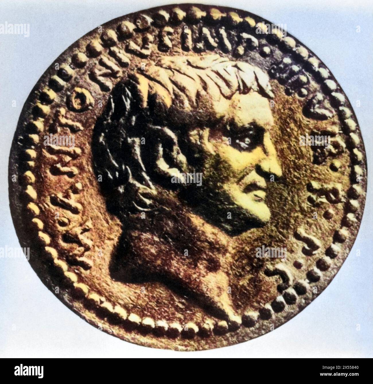 Antonius, Marcus, ca. 82–30 v. Chr., römischer Politiker und General, Porträt, Seitenansicht, Münze, ADDITIONAL-RIGHTS-CLEARANCE-INFO-NOT-AVAILABLE Stockfoto