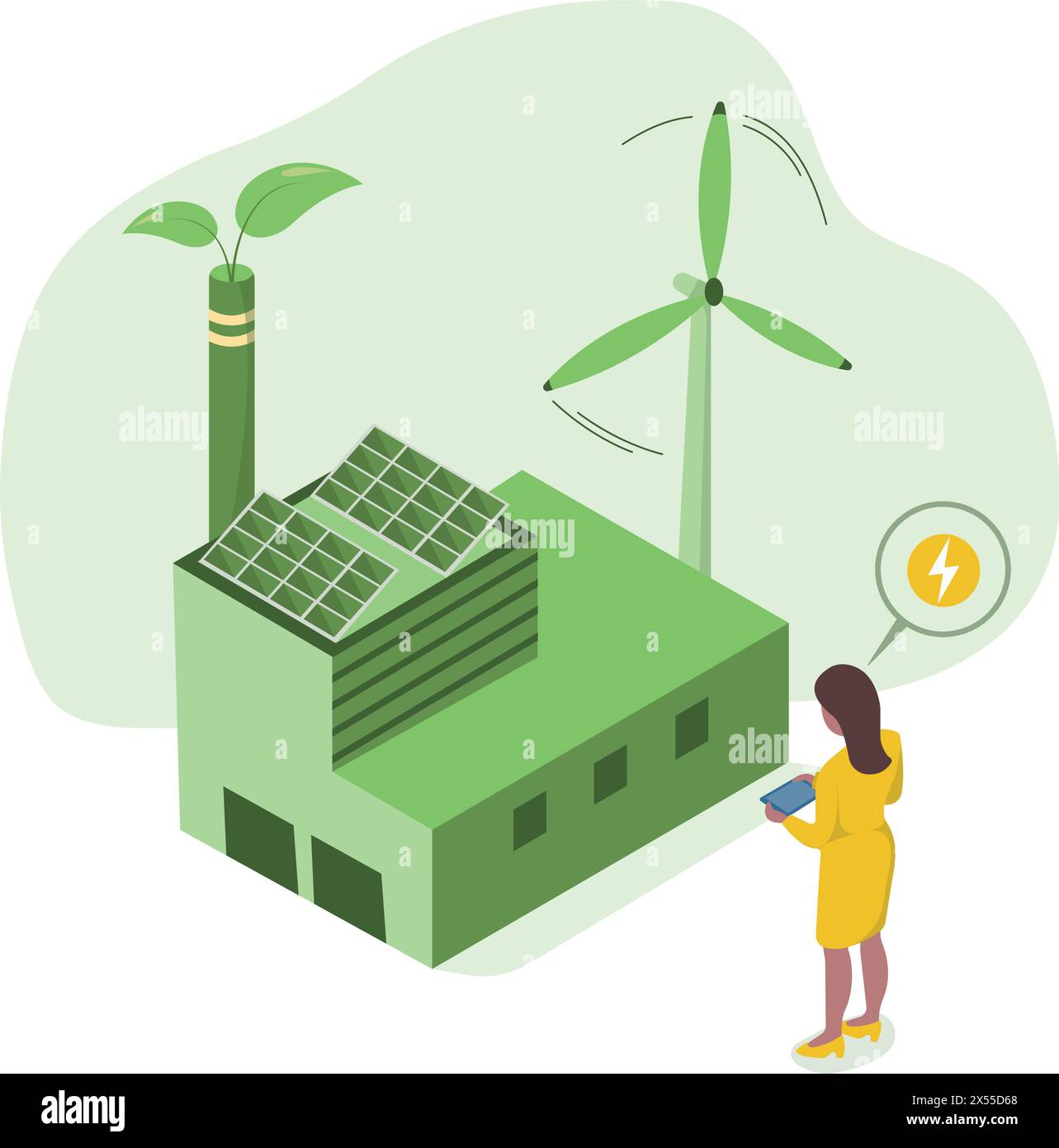 Nachhaltiges Wirtschaftswachstum mit erneuerbaren Energien und natürlichen Ressourcen. "Grüne Energie und nachhaltiges Industriekonzept". Stock Vektor