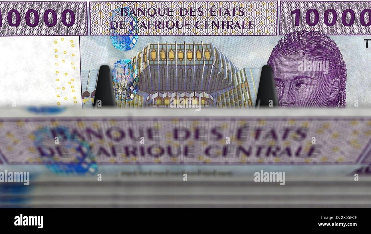 Zentralafrikanisches CFA-Franc Money Kamerun Tschad Kongo Gabun 3D-Illustration. 10000 XAF-Banknotenbündel. Konzept von Finanzen, Wirtschaft, Unternehmen Stockfoto