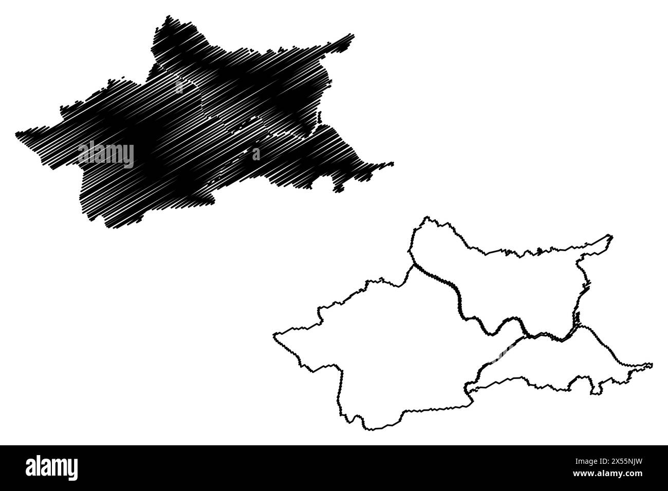 Stadt und Bezirk Villach (Republik Österreich oder Österreich, Kärnten oder Staat Kärnten) Karte Vektordarstellung, skizzierte Karte Stock Vektor