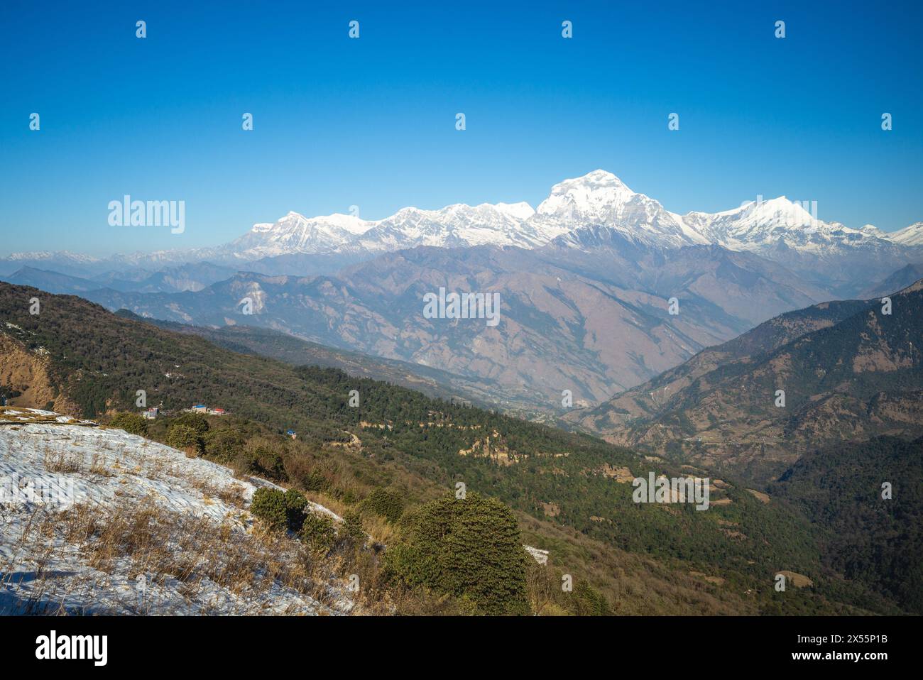 Landschaft von Annapurna, einem Massiv im Himalaya im Norden Zentral-Nepals Stockfoto