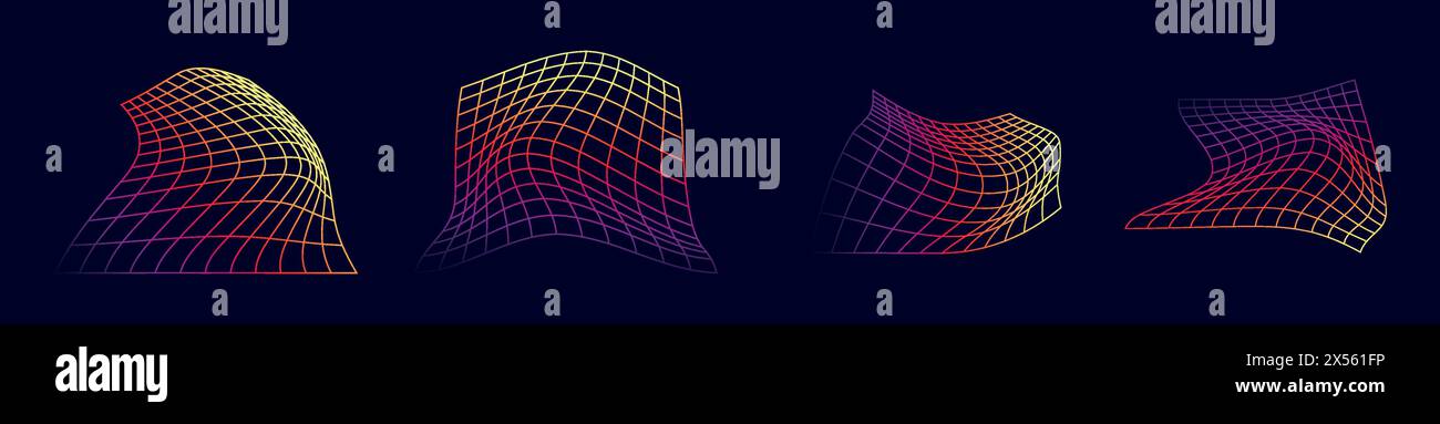 Retro 90s Raster 3D-Elemente und -Linien in Dinamic. Cyber-Ästhetik. Illustration des flachen Vektors auf weißem Hintergrund isoliert. Stock Vektor
