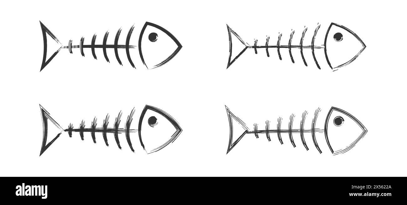 Handgezeichnetes Skelett-Symbol für Fisch. Vektorabbildung Stock Vektor