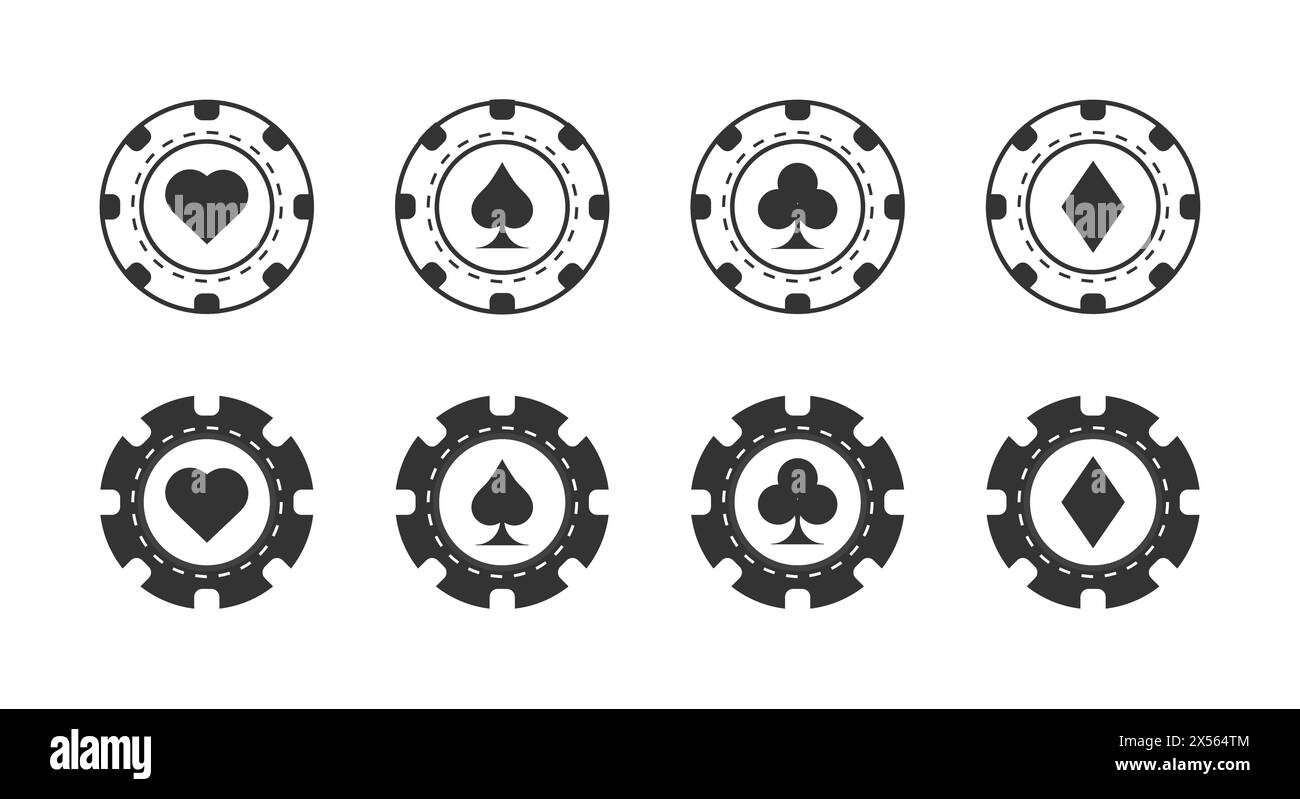 Casino Chips Symbole gesetzt. Poker-Chip-Kollektion. Entwickelt für Web- und Softwareschnittstellen. Vektorabbildung Stock Vektor