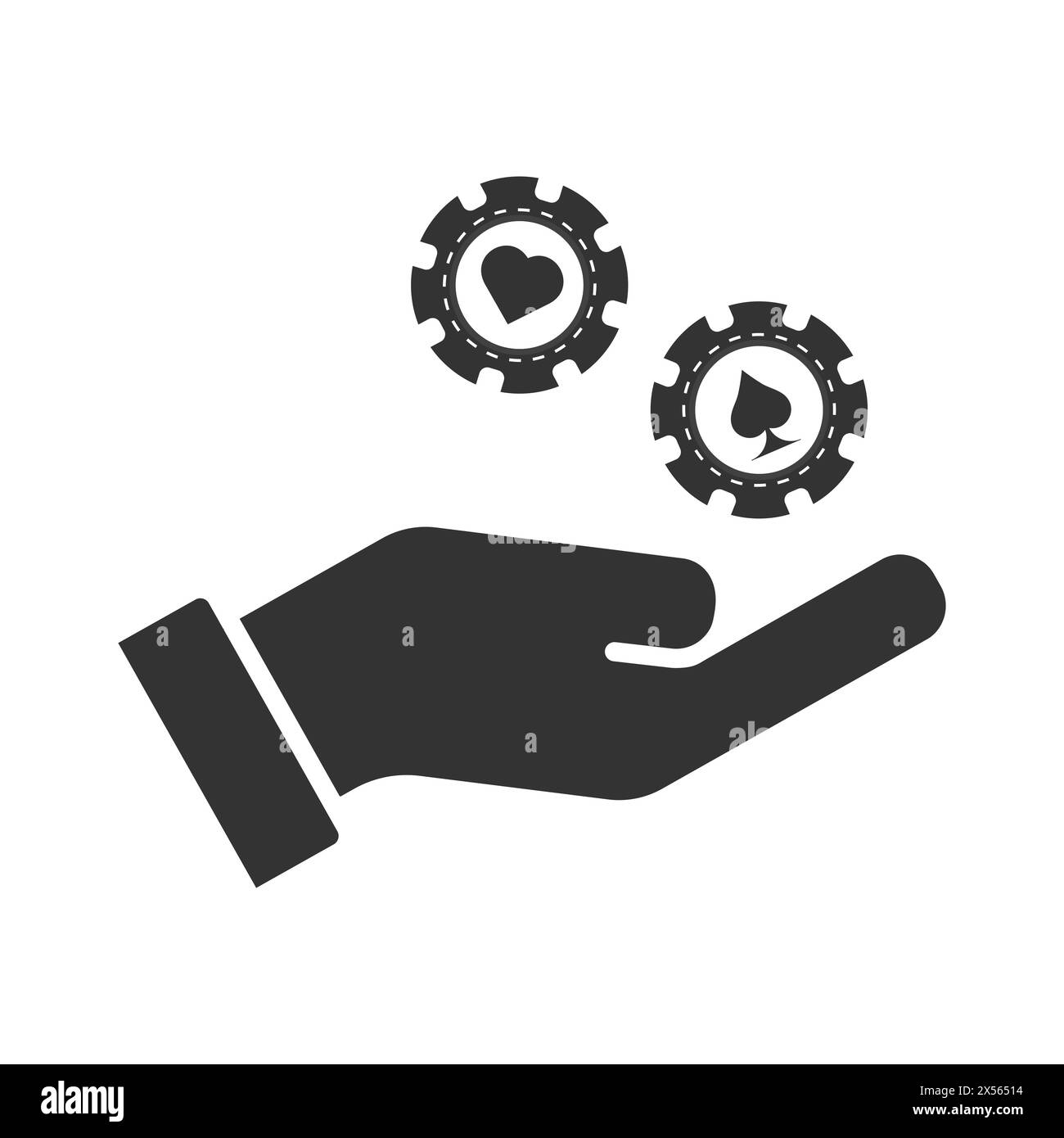 Hand hält Pokerchips. Casino Chips auf einer Palme. Einfaches Design. Illustration des flachen Vektors Stock Vektor