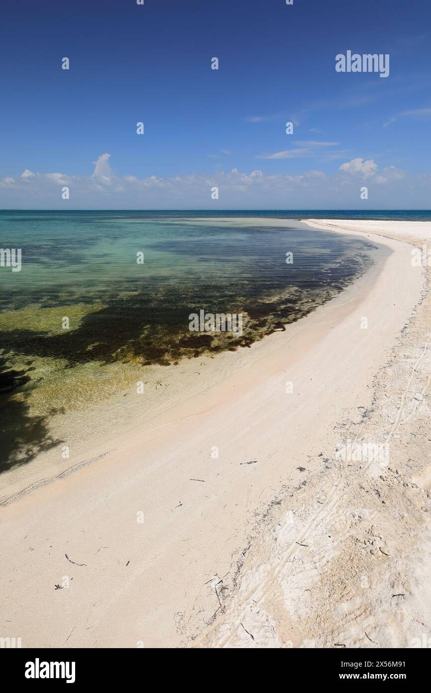 258 Weiße Sandbank bildet den nördlichsten Punkt des Cayo Iguana oder Machos Afuera Key, umgeben von kristallklarem Wasser der Karibik. Trinidad-Kuba. Stockfoto