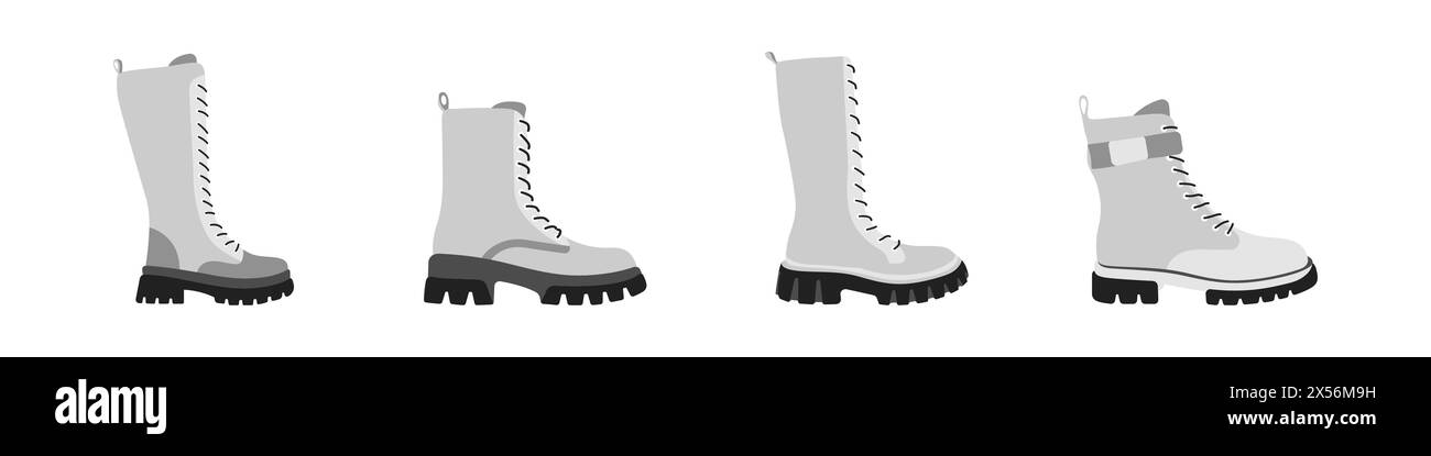 Damenschuhe isoliert auf weißem Hintergrund. Mode Schuhe Vektor. Schuhlogo. Satz von hohen Winterschuhen Vektor. Vektorabbildung. Stock Vektor