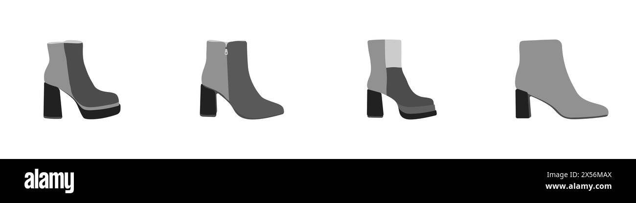 Damenschuhe isoliert auf weißem Hintergrund. Mode Schuhe Vektor. Schuhlogo. Satz von hohen Winterschuhen Vektor. Vektorabbildung. Stock Vektor