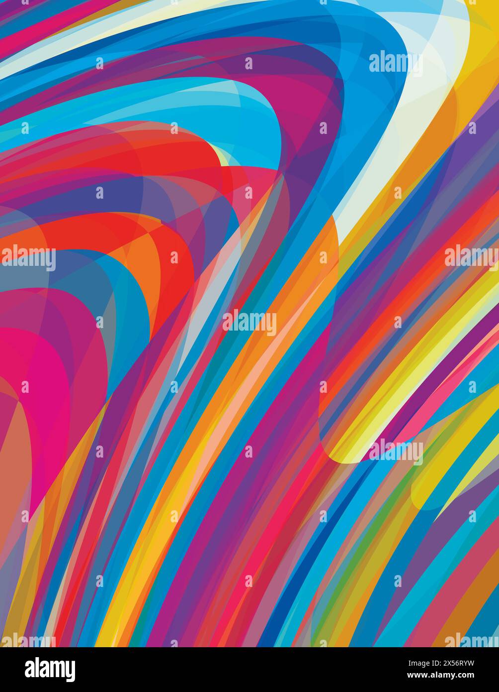 Abstrakter farbenfroher Designhintergrund mit gewölbten Streifen in Hellblau und Orangenrot. Vertikales Vektorgrafik Stockfoto
