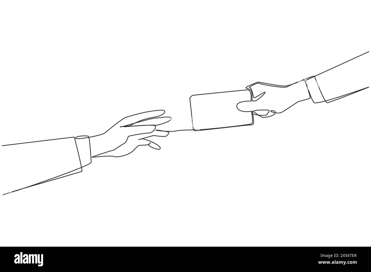 Einfache, durchgehende Zeilenzeichnung, die eine Debitkarte gibt. Zahlungstransaktionen wurden bargeldlos ausgeführt. Verwenden Sie Karten, um die Dinge einfacher zu machen. Technologie, die funktioniert Stock Vektor