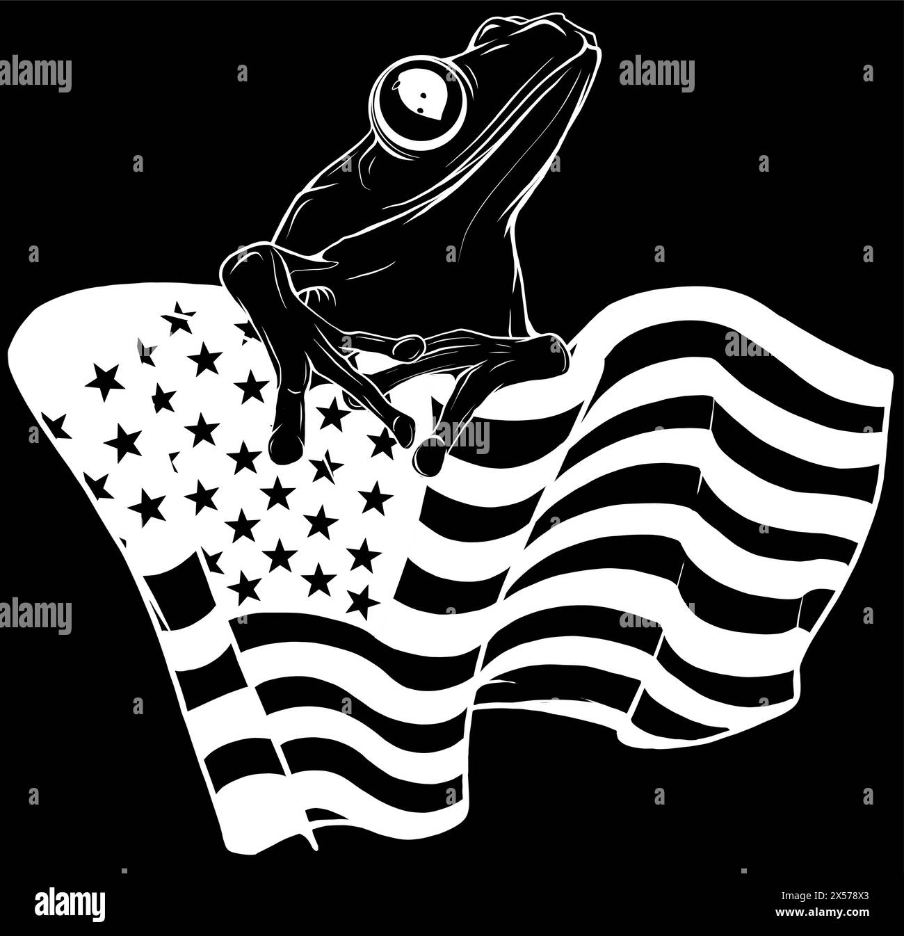 Weiße Silhouette des Frosches mit USA Flagge auf schwarzem Hintergrund Vektorillustration Stock Vektor