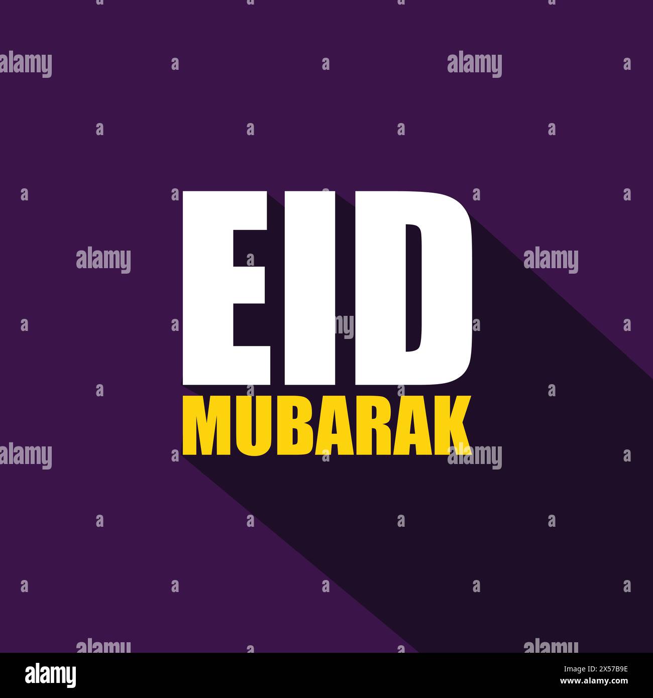 EID Mubarak Moderne Typografie mit einem langen Schatten auf violettem Hintergrund zur Feier muslimischer Begrüßungsfeiertage. EID ul-Fitr, Eid al Adha. Islamisch Stock Vektor