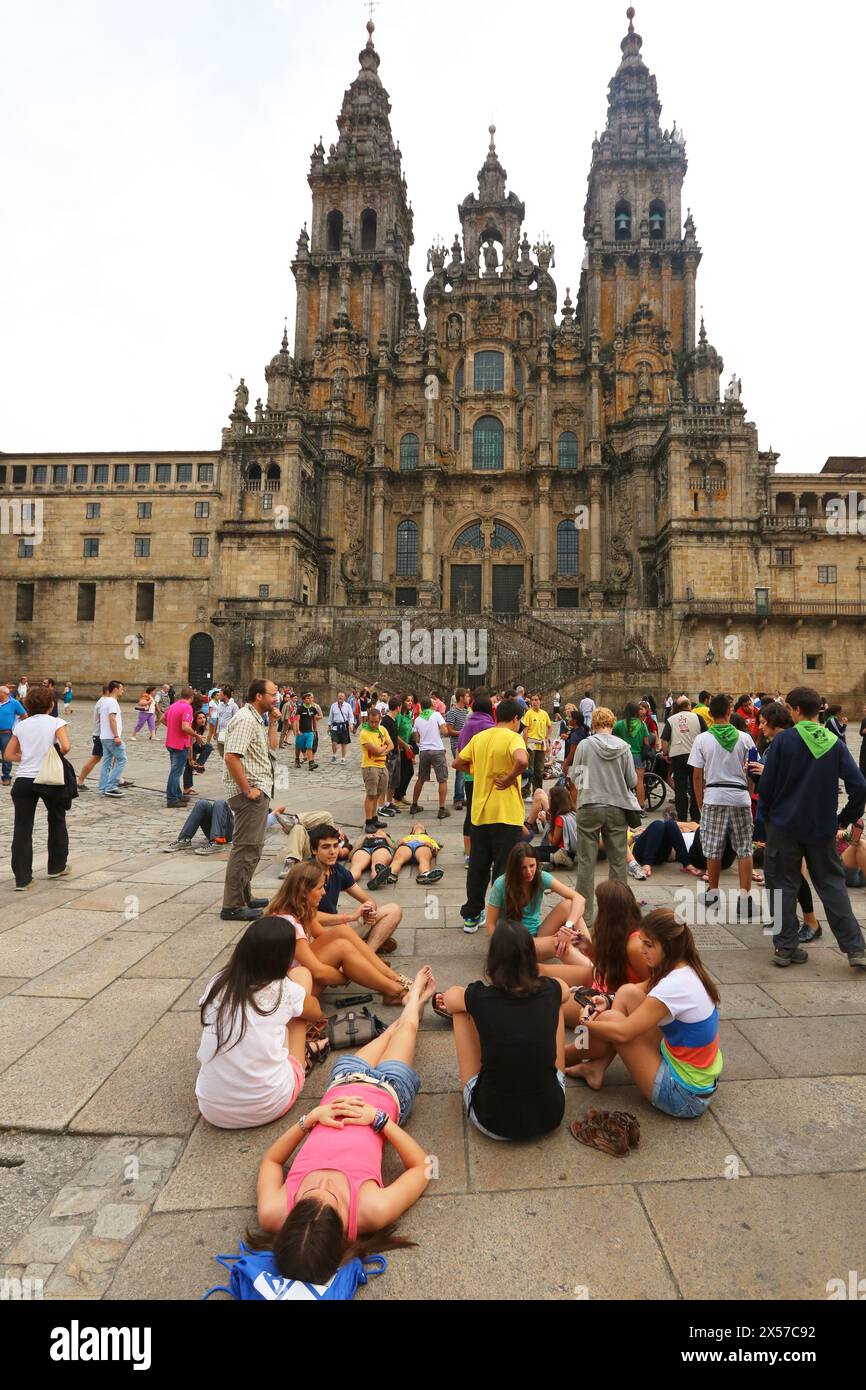 Kathedrale, Praza do Obradoiro, Santiago de Compostela, Provinz CoruÒa, Galicien, Spanien. Stockfoto