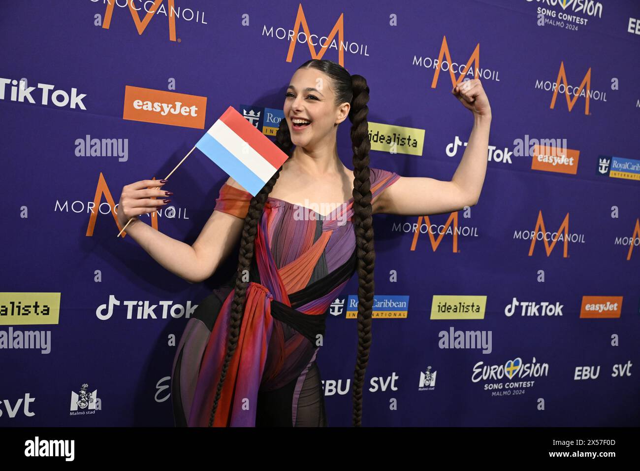MALMÖ, SCHWEDEN 20240507Tali repräsentiert Luxemburg mit dem Lied „Fighter“ auf der Pressekonferenz für die Beiträge, die bis zum Finale der weitergingen Stockfoto
