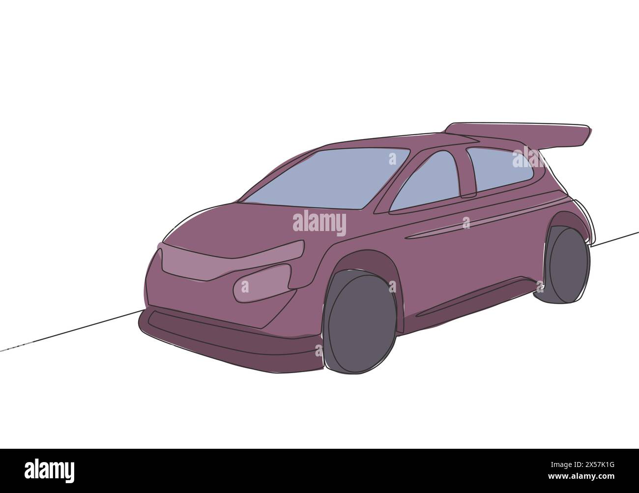 Eine Linienzeichnung einer sportlichen Limousine mit Rallye- und Driftfahrten. Fahrzeugtransportkonzept. Einfache durchgehende Linienführung Stock Vektor