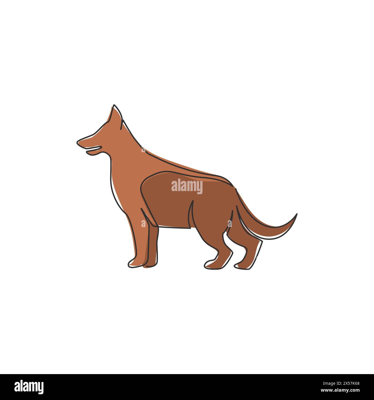 Einzelne durchgehende Linienzeichnung eines einfachen, niedlichen deutschen Schäferhündchens. PET Animal Logo Emblem Vektorkonzept. Trendiges, einzeiliges Design Stock Vektor