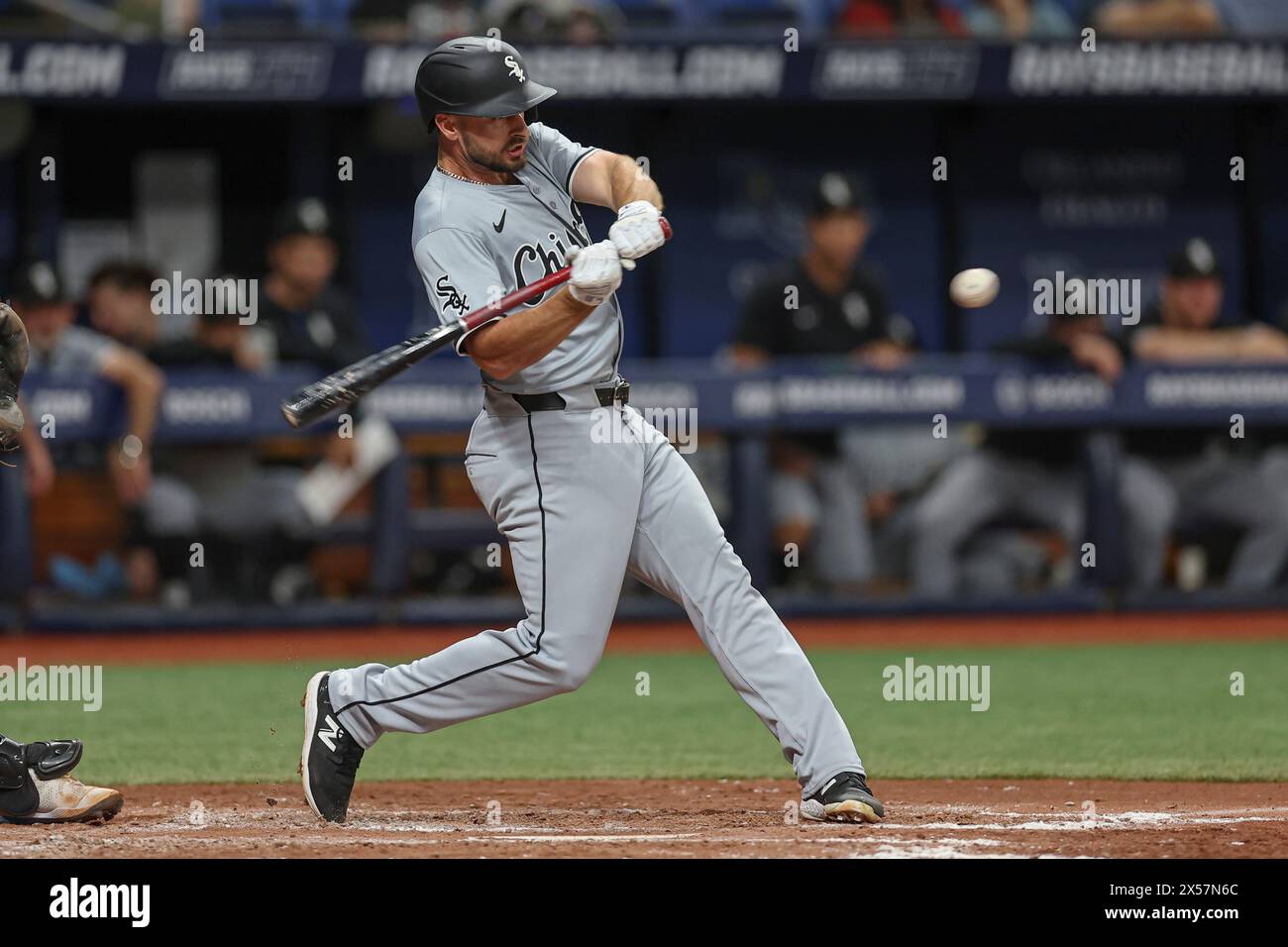 St. Petersburg, FL: Während eines MLB-Spiels am 6. Mai 2024 im Tropicana Field. Die Rochen schlugen die White Sox 8-2. (Kim Hukari/Bild des Sports) Stockfoto