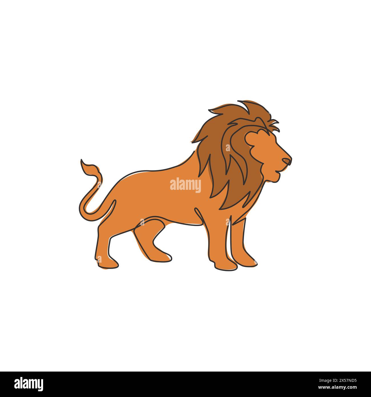 Eine durchgehende Linienzeichnung des Königs des Dschungels, Löwe für Firmenlogo. Starkes katzenförmiges Säugetiermaskottchen-Konzept für den nationalen Safarizoo. Stock Vektor