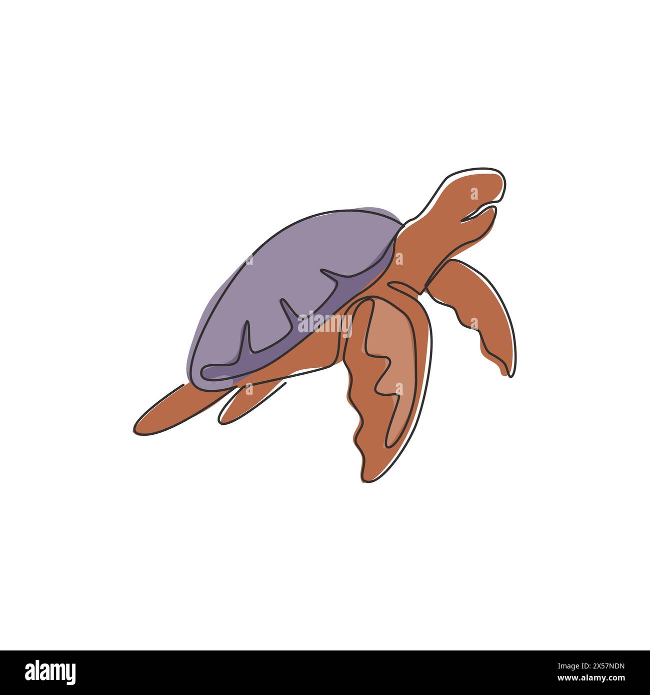 Eine durchgehende Linienzeichnung einer wilden Meeresschildkröte für die Identität des Wasserpark-Logos. Niedliches Ocean Reptile Tier Maskottchen Konzept für Umwelt Organisation Stock Vektor