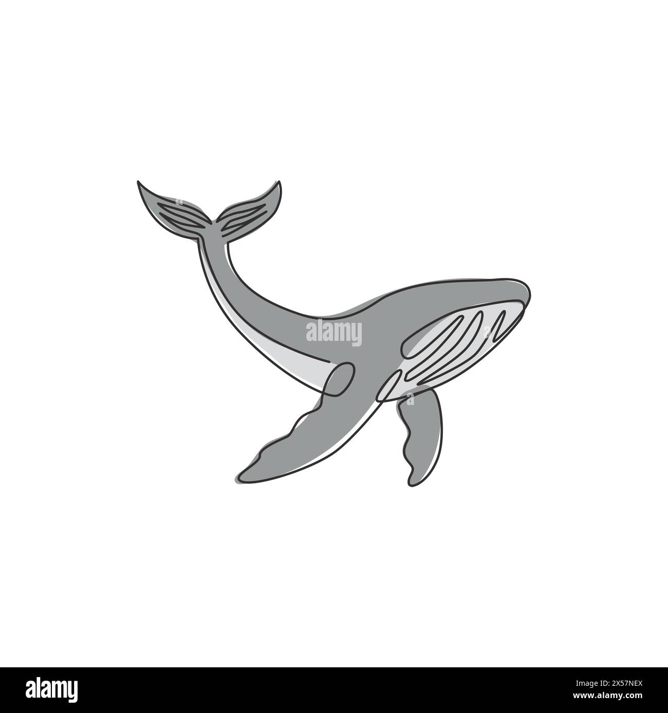 Eine durchgehende Linienzeichnung von Riesenwalen für das Logo des Wasserparks. Grosses Meeressäugetier-Maskottchen-Konzept für die Umweltorganisation. Stock Vektor