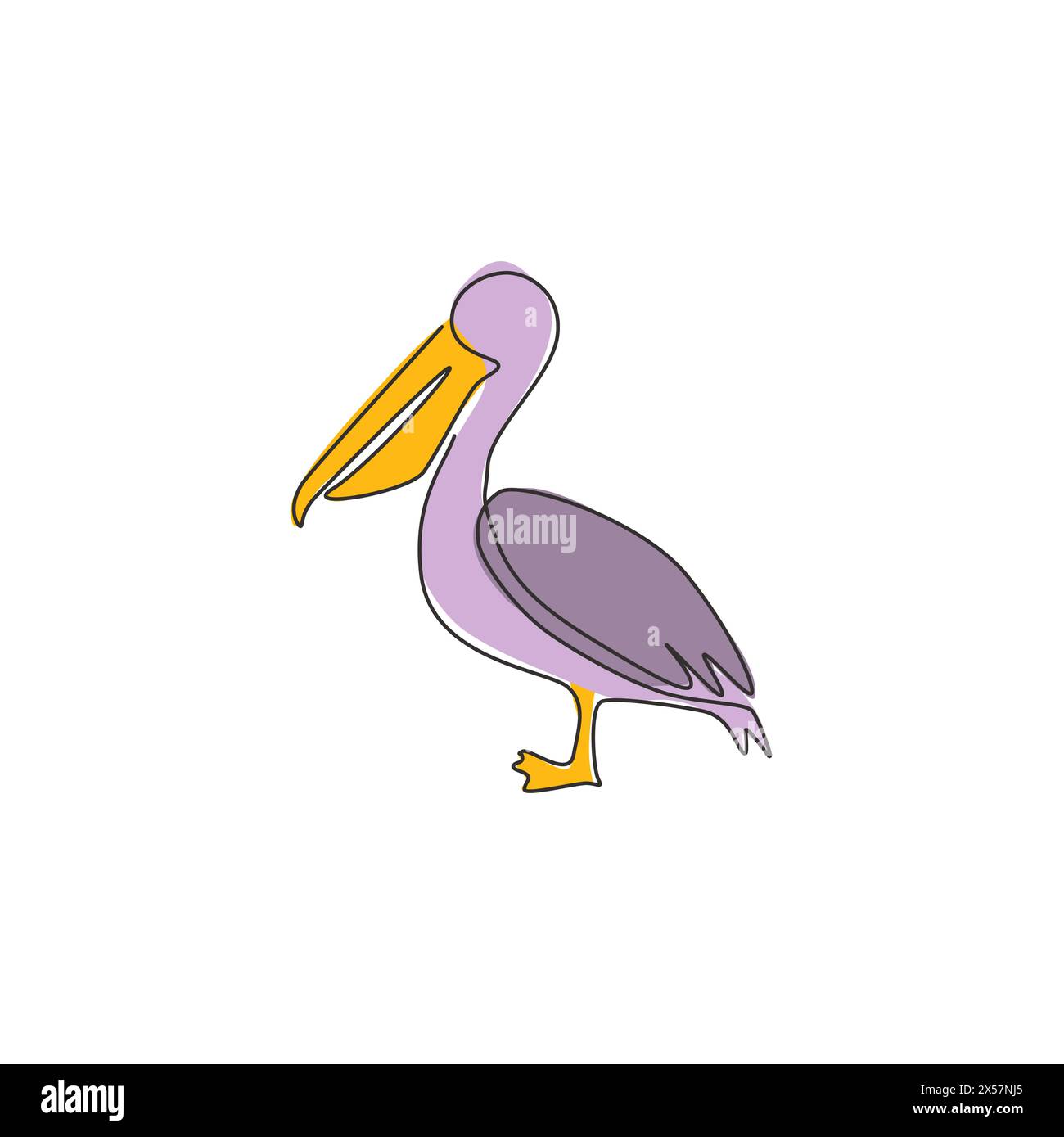 Eine einzeilige Zeichnung aus niedlichem Pelikan für Firmenlogo. Big Bird Maskottchen Konzept für Expeditionsunternehmen. Moderne durchgehende Linie Stock Vektor