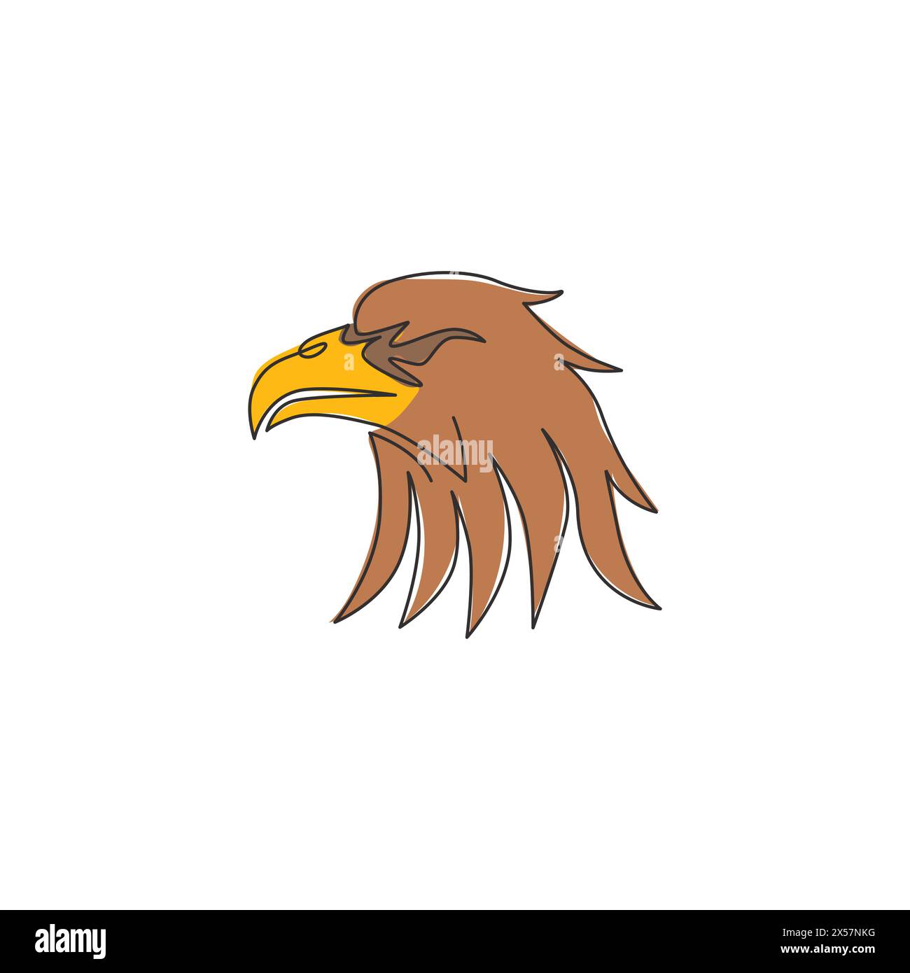 Einzelne durchgehende Linienzeichnung mit heldenhaftem Adlerkopf für E-Sport-Team-Logo. Falcon Vogel Maskottchen Konzept für Friedhof Icon. Moderne einzeilige Gra Stock Vektor