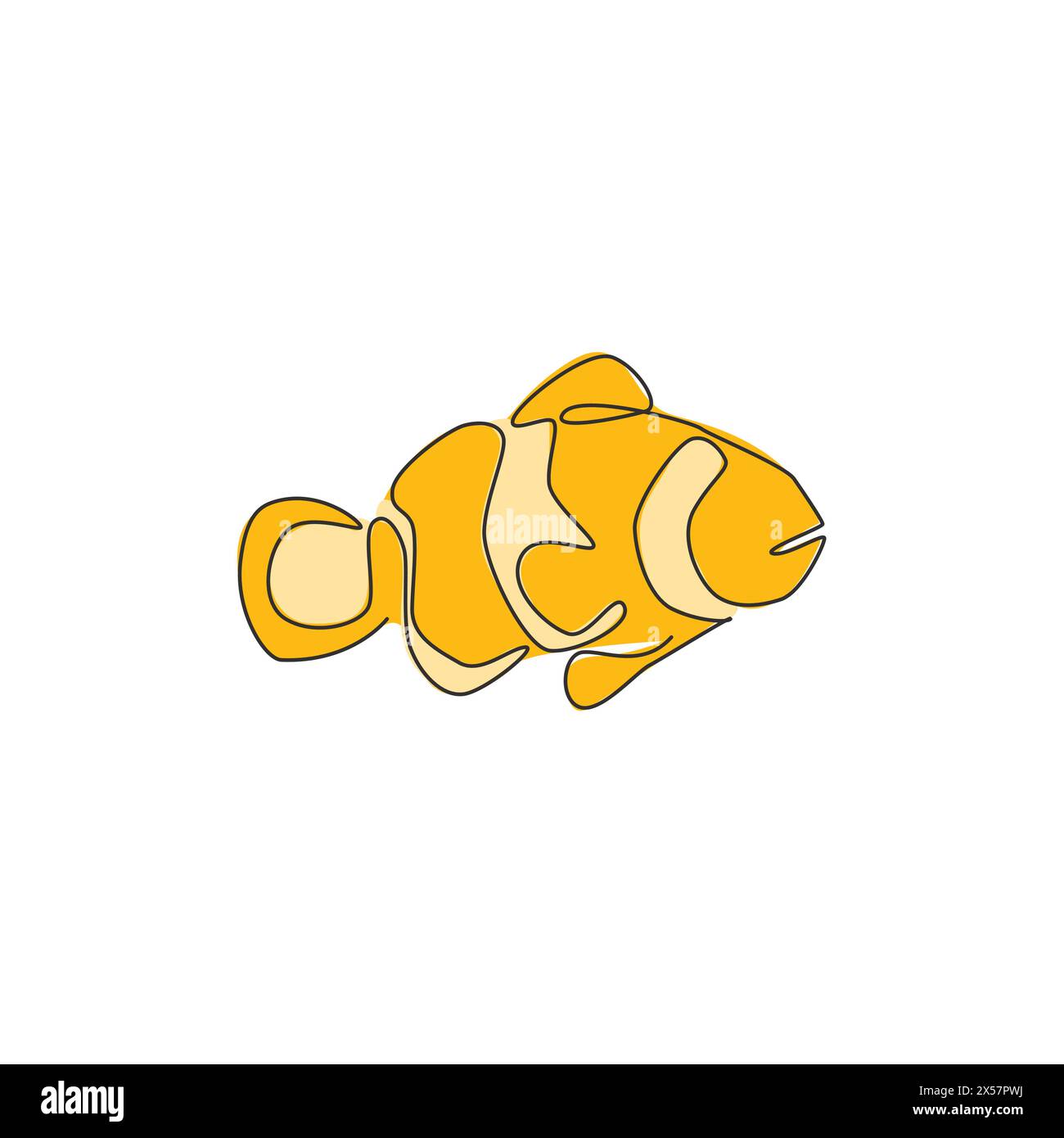 Eine einzeilige Zeichnung mit niedlichem Clownfisch für Aquarienbecken-Logo. Anemone-Fisch-Maskottchen-Konzept für Unterwasserwelt-Ikone. Durchgehende Linienzeichnung Stock Vektor
