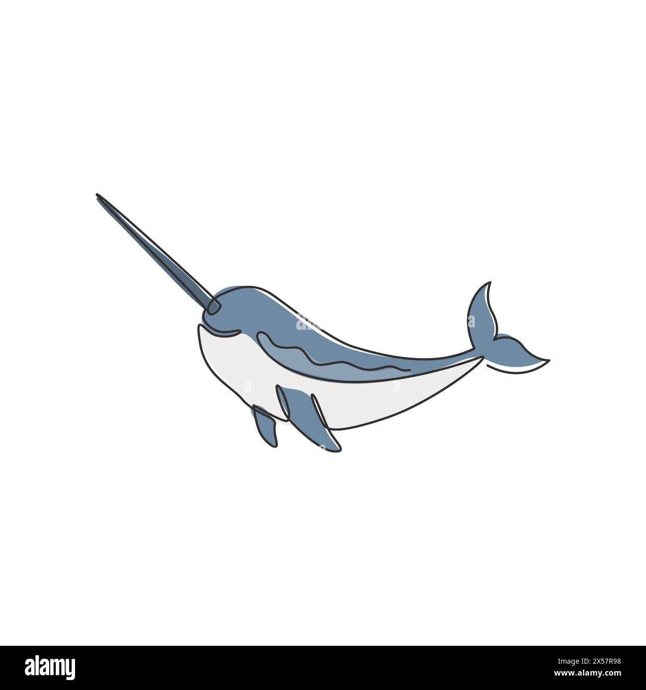 Einzelne durchgehende Linienzeichnung des entzückenden Narwals für die Logo-Identität. Narwale-Tiermaskottchen-Konzept für magische Lebewesen. Einzeilige grafische Zeichnung Stock Vektor