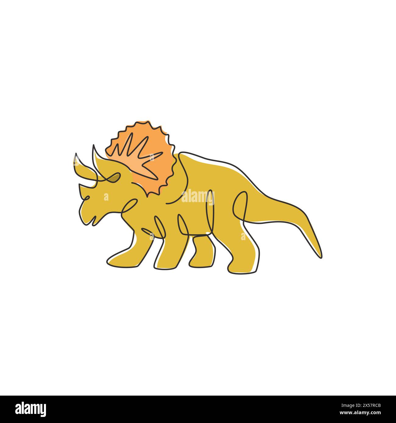 Einzelne durchgehende Linienzeichnung von Tough triceratops für Logo-Identität. Prähistorisches Tiermaskottkonzept für Dinosaurier-Vergnügungspark-Ikone. Eins Stock Vektor
