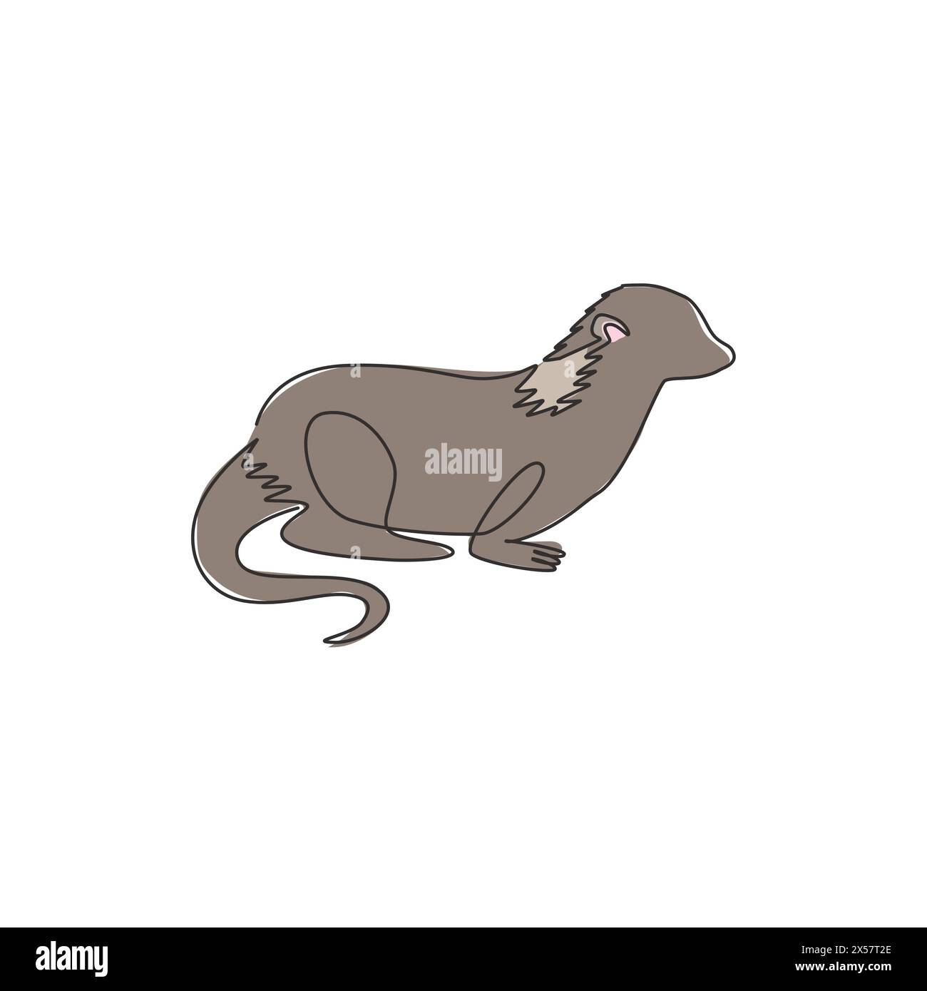 Eine einzeilige Zeichnung mit lustigem Otter für die Identität des Haustierlogos. Wieseltier-Maskottchen-Konzept für National Conservation Park Ikone. Moderne durchgehende Linie Stock Vektor