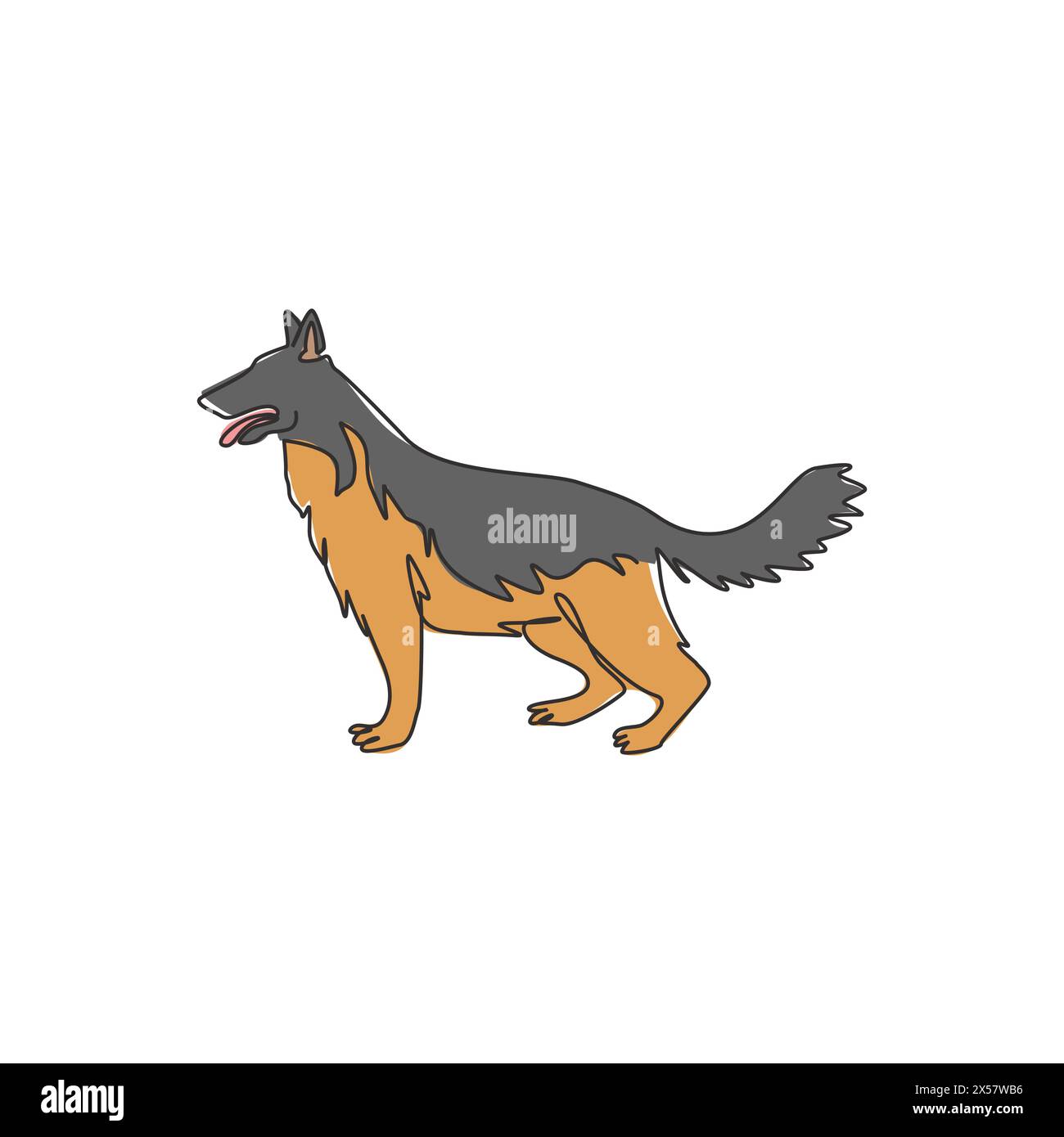 Eine einzeilige Zeichnung eines deutschen Schäferhundes für die Firmenlogos. Maskottchenkonzept für reinrassige Hunde für ein Pedigree-freundliches Haustier-Symbol. Modern c Stock Vektor