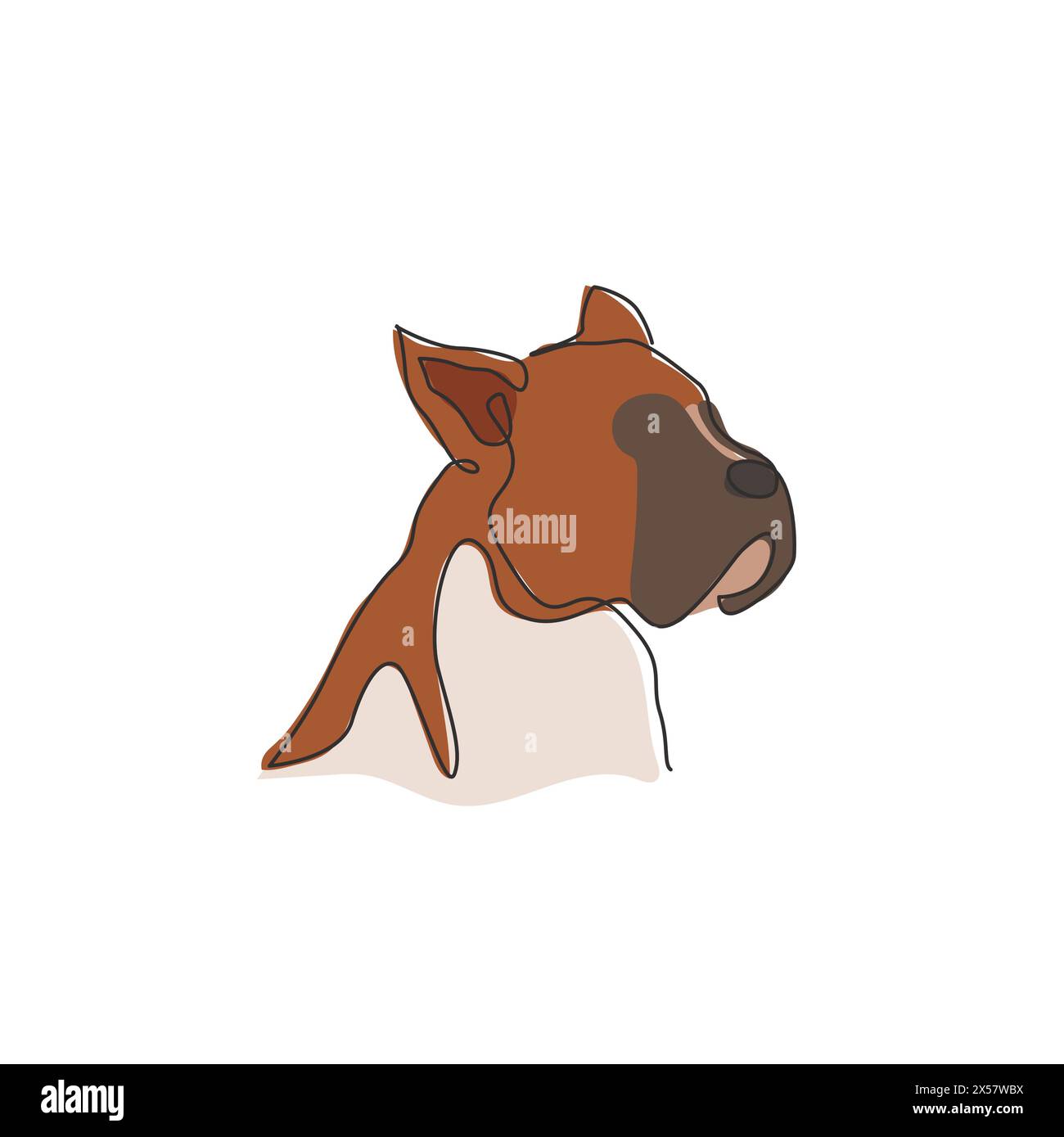 Einzelne, durchgehende Linienzeichnung mit dem Hundekopf des Boxers für das Logo des Sicherheitsunternehmens. Maskottchenkonzept für reinrassige Hunde für ein Pedigree-freundliches Haustier-Symbol Stock Vektor