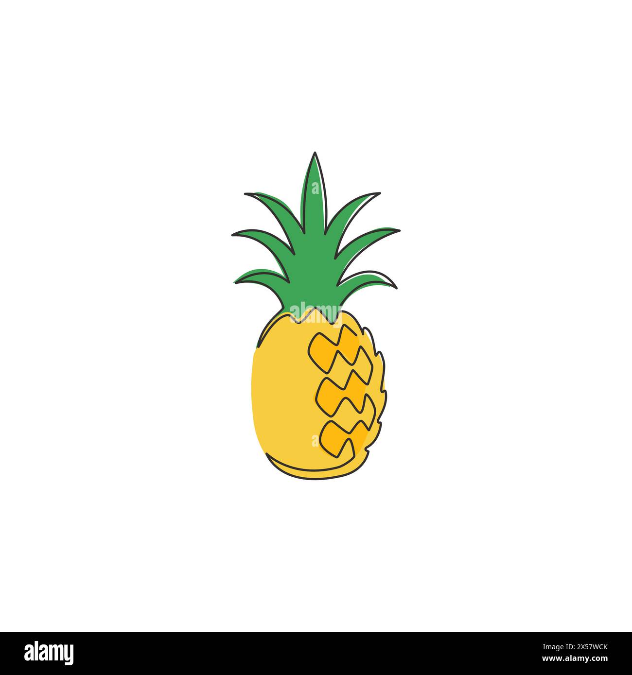 Eine durchgehende Linie zeichnet ganze gesunde organische Ananas für Obstgarten Logo Identität. Frisches Sommerfruchtekonzept für die Ikone des Obstgartens. Moderne Sünde Stock Vektor