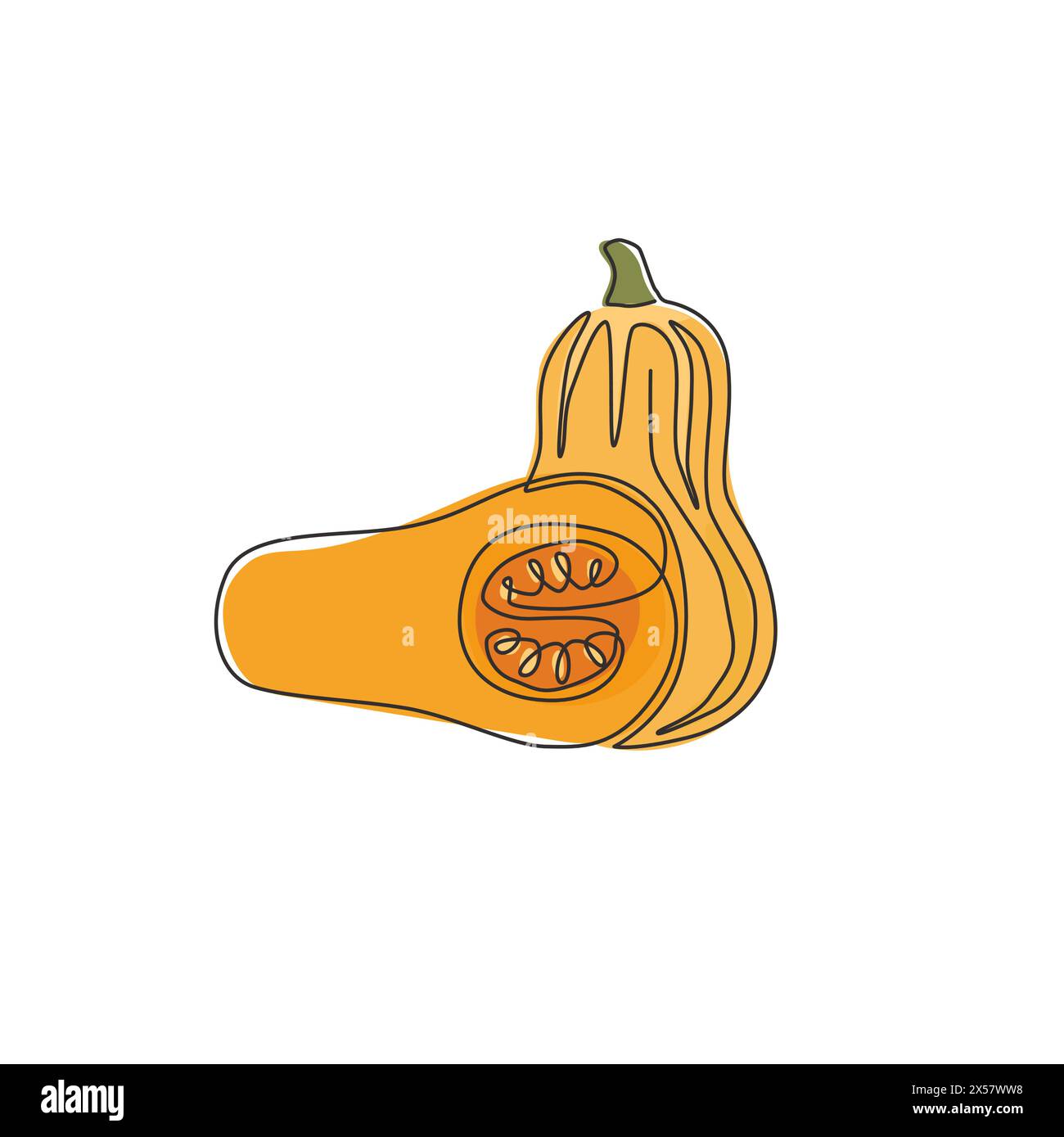 Einzelne durchgehende Linienzeichnung von gesundem Bio-Butternusskürbis für die Identität des Bauernhofes. Winter-Squash-Konzept für Gemüse-Ikone. Stock Vektor