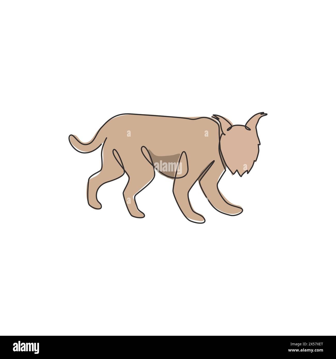 Eine durchgehende Linienzeichnung von wildem Luchs für die Firmenlogos-Identität. Das Maskottchenkonzept für das Tiermaskottchen der Katze für den National Conservation Park. Modern Stock Vektor