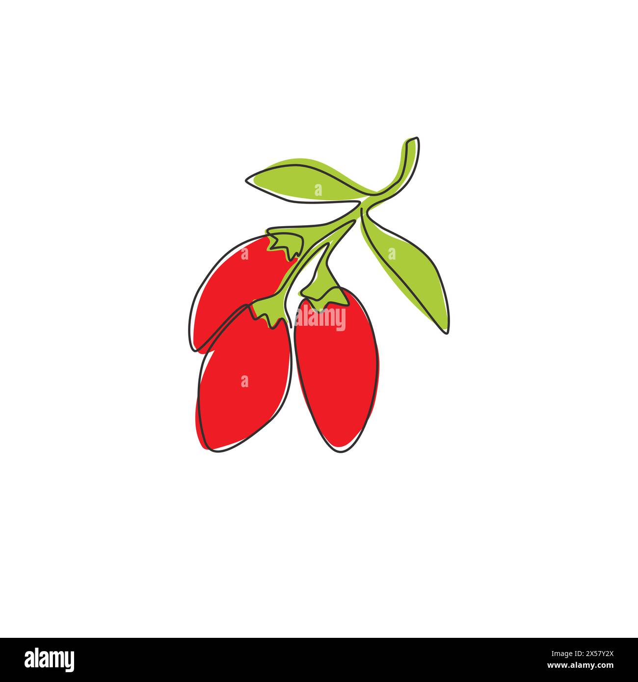 Eine durchgehende Linie Zeichnung Stapel ganze gesunde Bio Goji Beeren für Obstgarten Logo Identität. Frisches Obst-Konzept für die Ikone des Obstgartens. Moderne s Stock Vektor