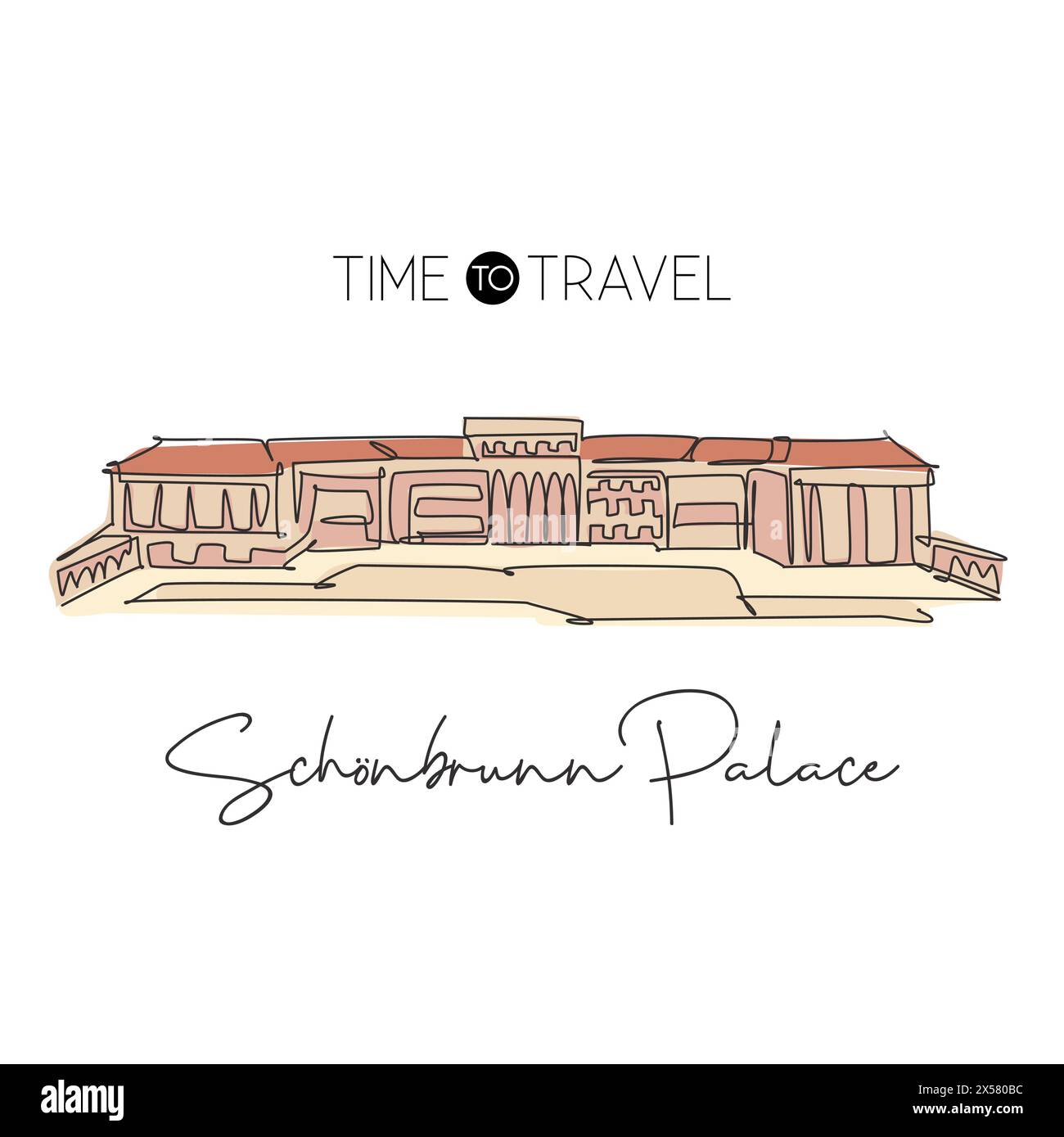 Einzelne durchgehende Linie, die das Wahrzeichen des Schlosses Schönbrunn zeichnet. Der schönste Ort in Hietzing, Wien. World Travel Home Wall Decor Poster Print Konzept Stock Vektor