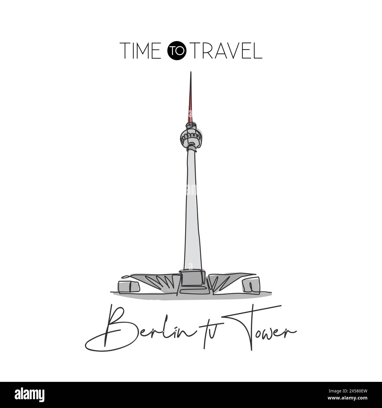 Depok, Indonesien - 6. August 2019: Eine durchgehende Linie zeichnet das Wahrzeichen des Berliner Fernsehturms. Weltberühmter Ort in Berlin, Deutschland. Feiertagswand Stock Vektor