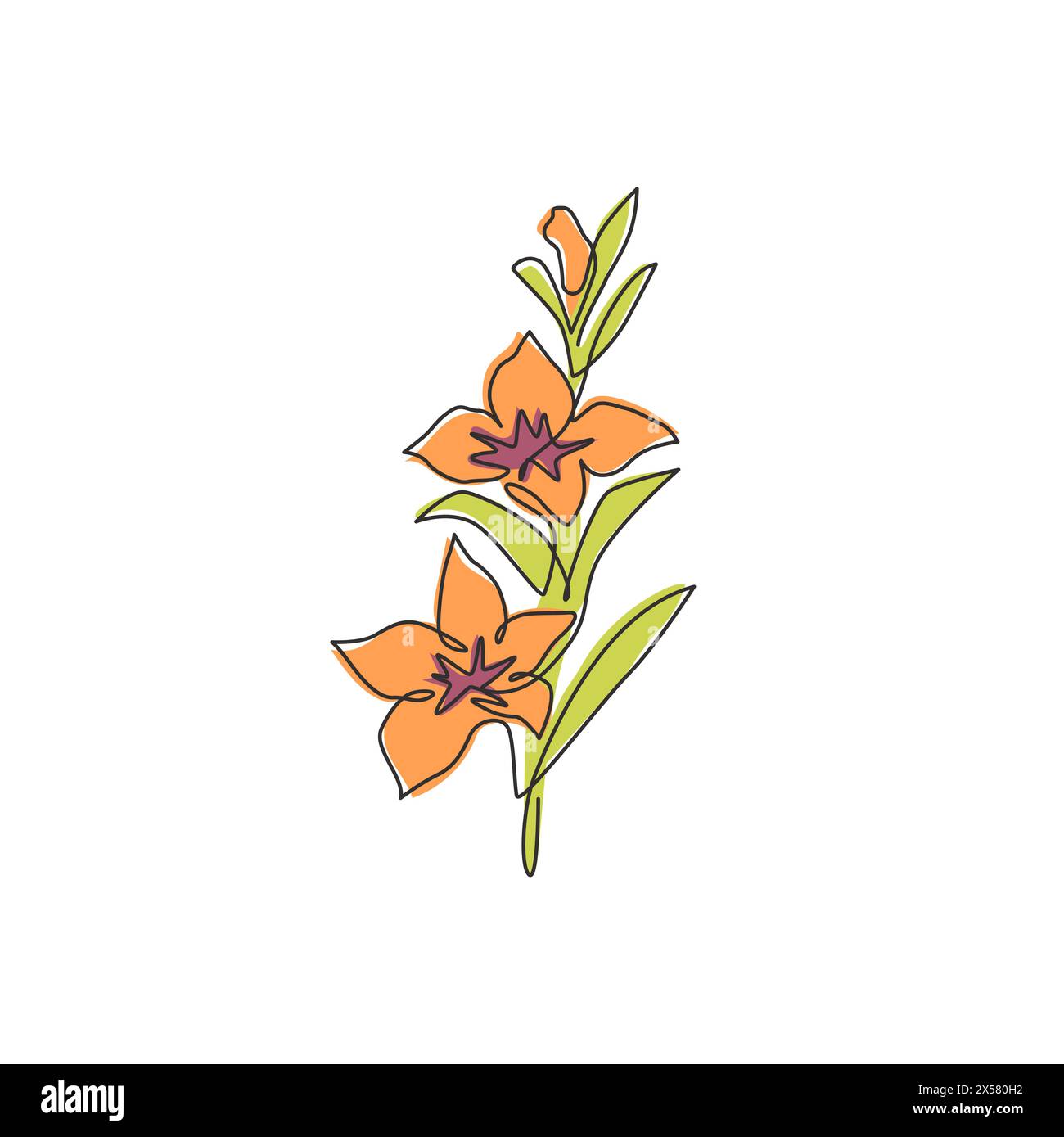 Eine einzeilige Zeichnung mit einer schönen Orchidee für ein Poster zur Innendekoration. Bedruckbares dekoratives Orchideenblütenkonzept. Moderne durchgehende Linie Stock Vektor