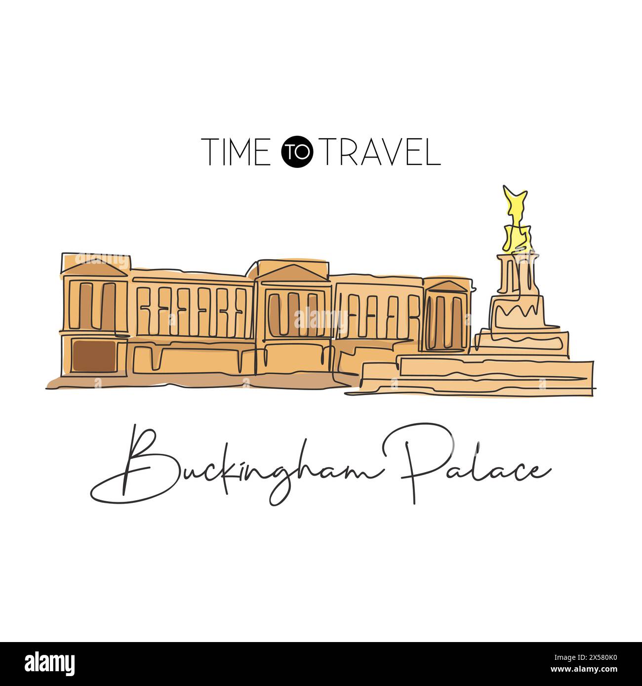 Eine einzelne Linie mit dem Wahrzeichen des Buckingham Palace. Weltberühmtes Wahrzeichen in London, England. Tourismus Reise Postkarte Wanddekor Druckkunst Konzept. Modus Stock Vektor