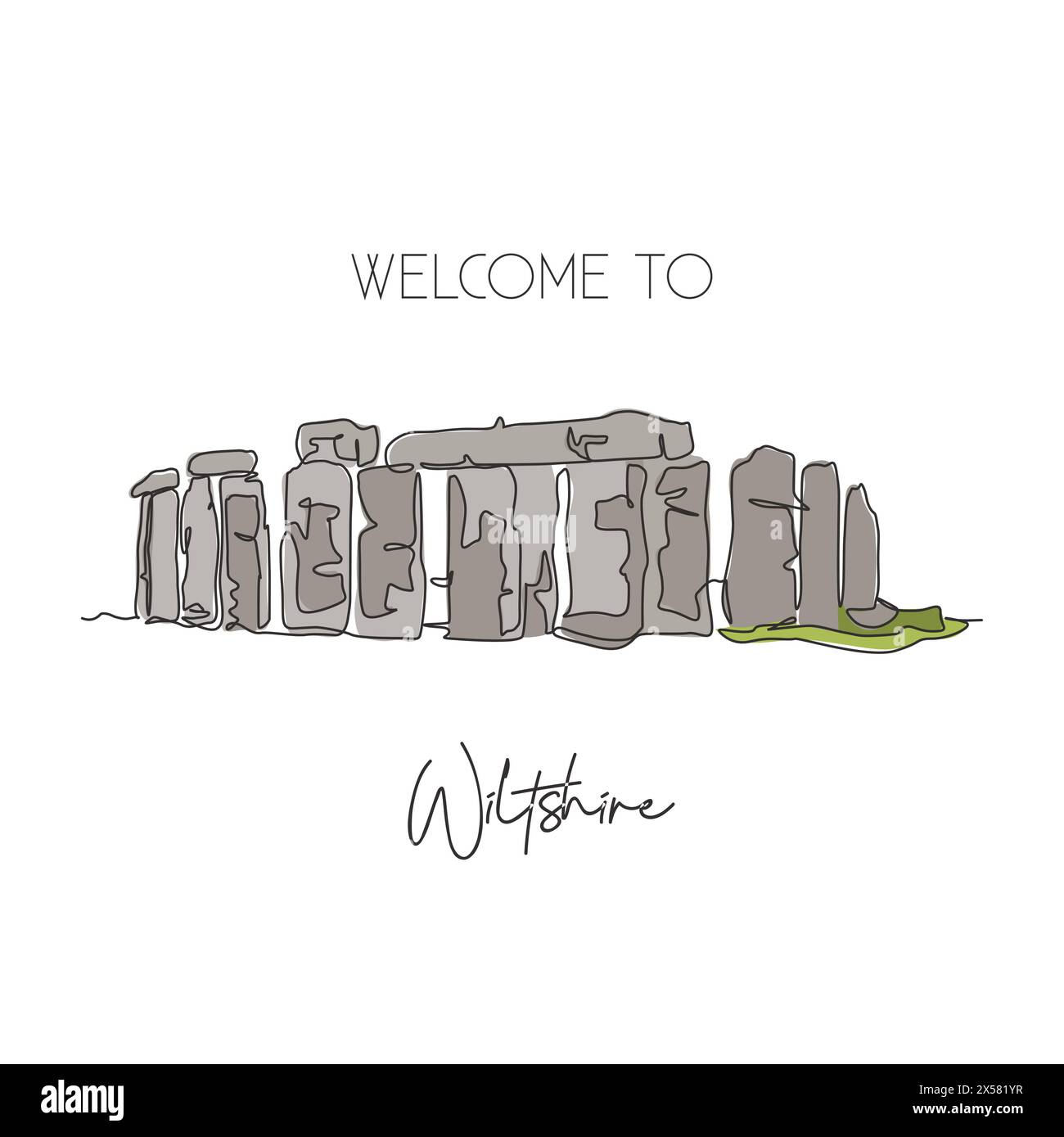 Einzelne durchgehende Linie mit prähistorischem Wahrzeichen von Stonehenge. Berühmter alter Ort in Wiltshire England. World Travel Home Art Wanddekor Posterdruck c Stock Vektor