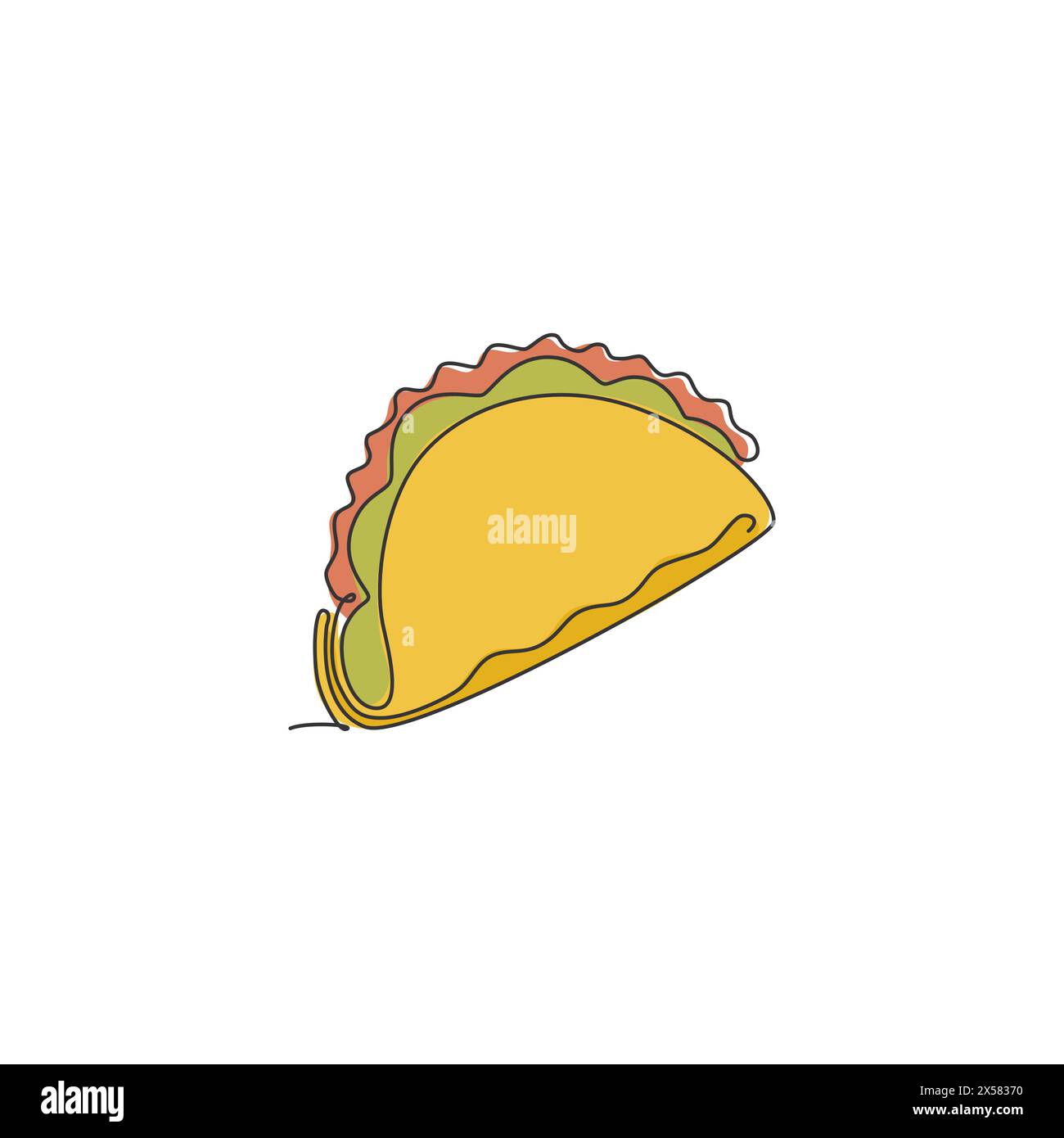 Eine einzeilige Zeichnung der frischen mexikanischen Taco-Logo-Vektor-Grafik-Illustration. Fastfood-Café-Menü und mexikanisches Restaurant-Badge-Konzept. Moderne Verbindung Stock Vektor