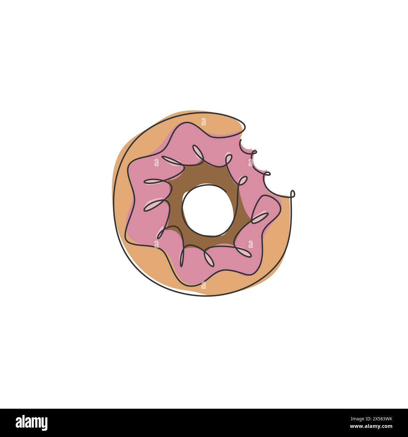 Einzelne durchgehende Linienzeichnung des stilisierten Donut Store Logoetiketts. Emblem Fast Food Doughnut Restaurant Konzept. Moderne einzeilige Zeichnung Design Vektor il Stock Vektor